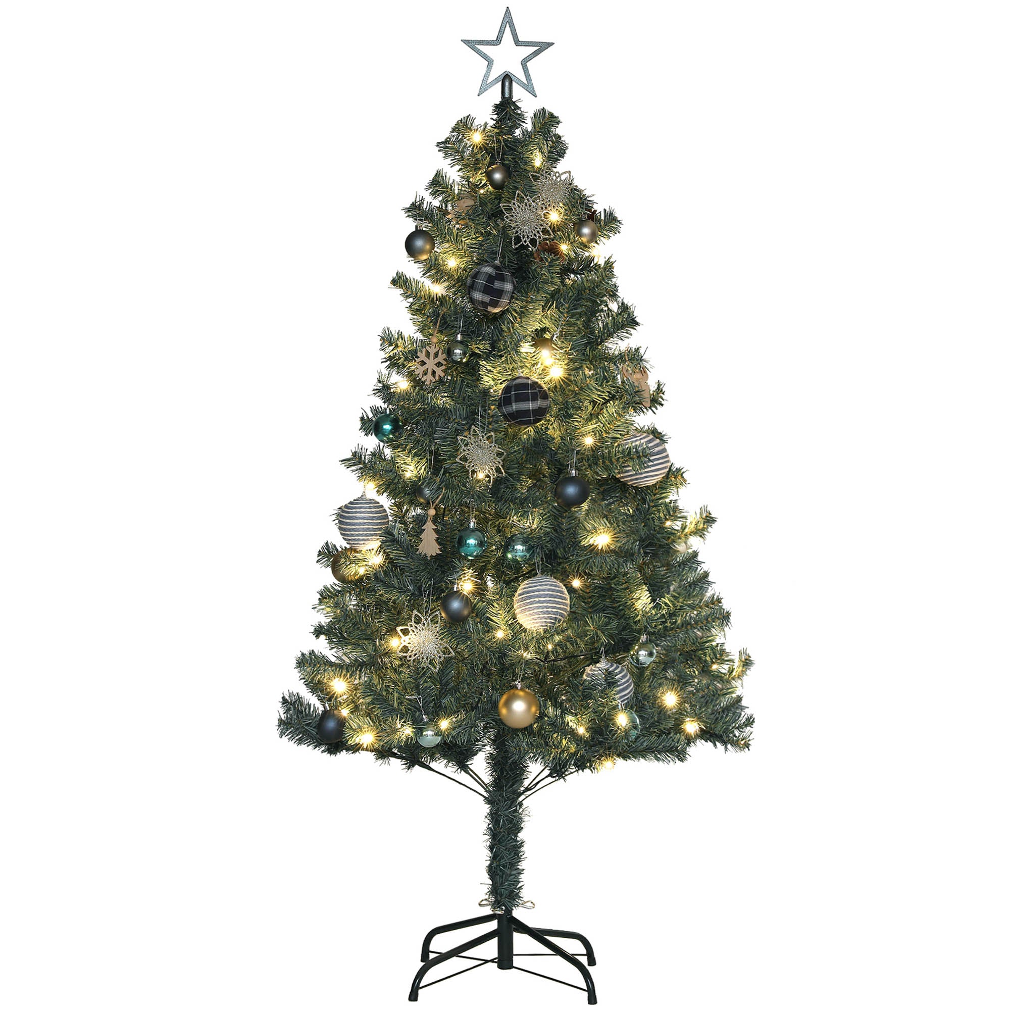 HOMCOM 5ft Artificial Christmas Tree With LED Lights And Blue Decorations