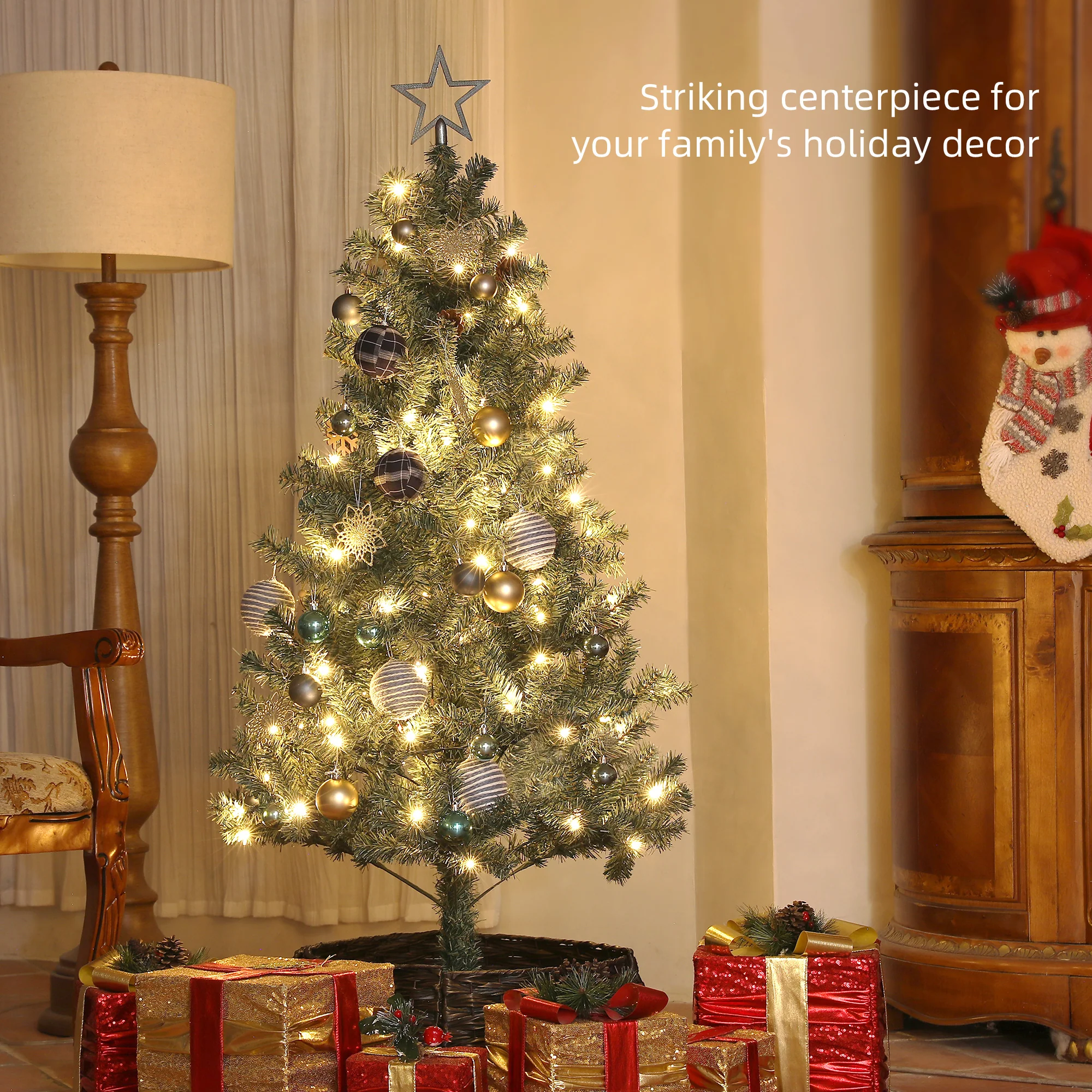 HOMCOM 5ft Artificial Christmas Tree With LED Lights And Blue Decorations - Image 3