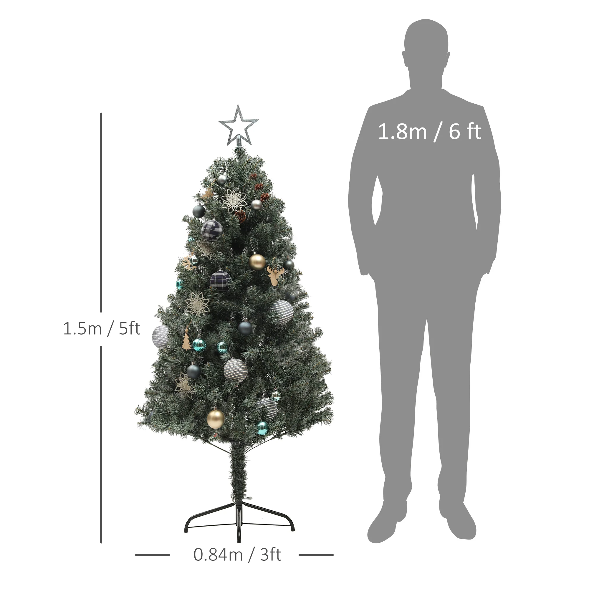 HOMCOM 5ft Artificial Christmas Tree With LED Lights And Blue Decorations - Image 5