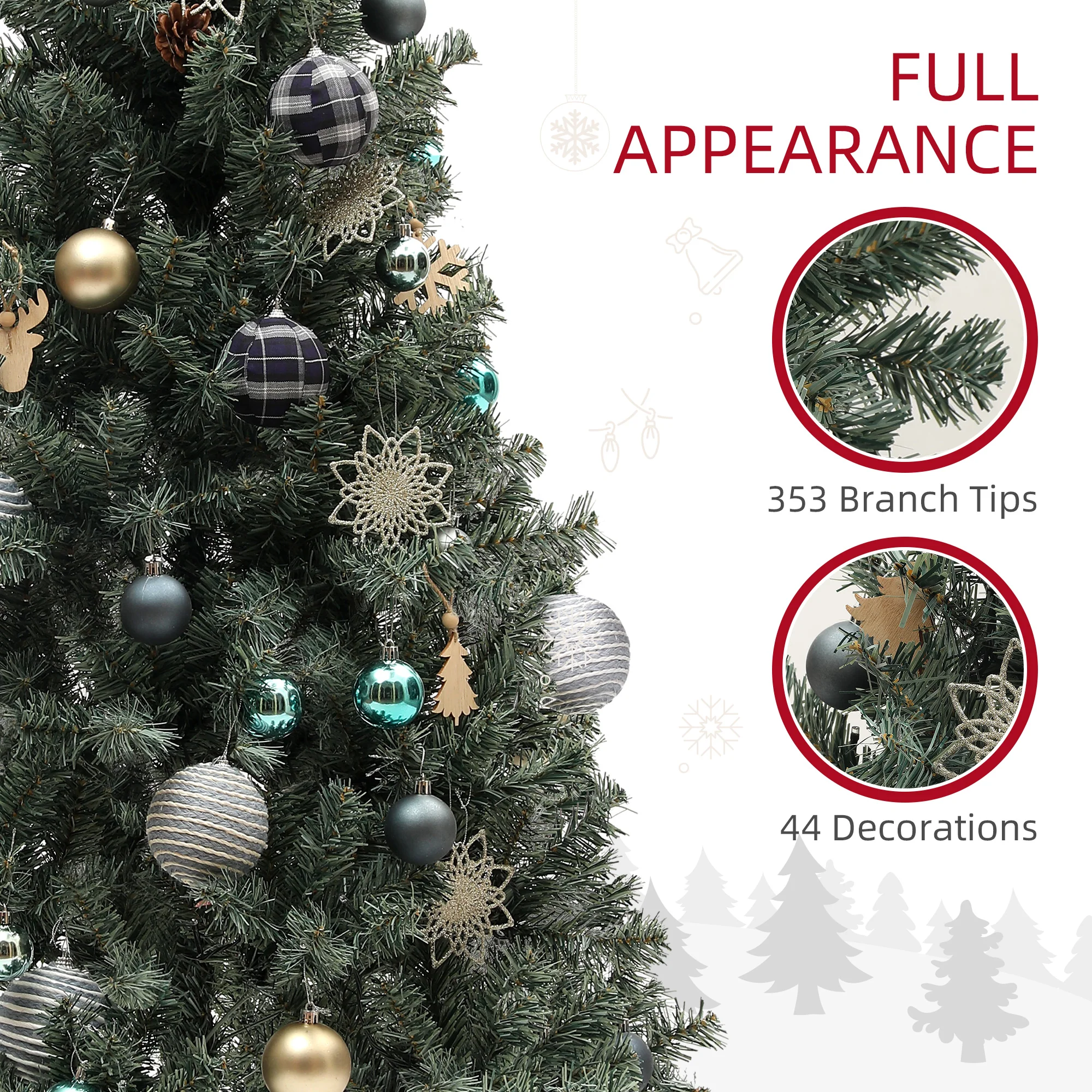 HOMCOM 5ft Artificial Christmas Tree With LED Lights And Blue Decorations - Image 6