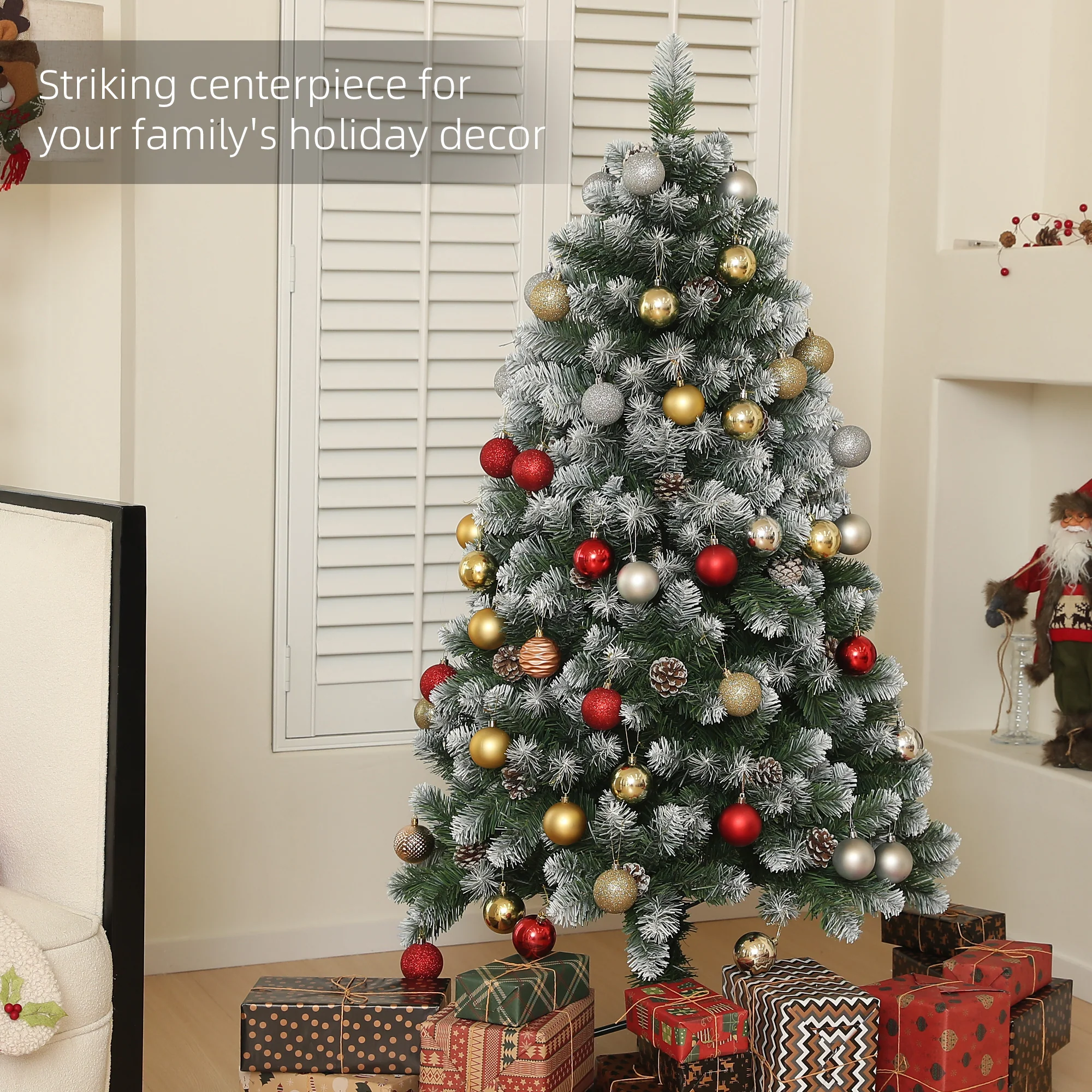 HOMCOM 5ft Artificial Pine Christmas Tree With Pinecones, Steel Base - Image 3