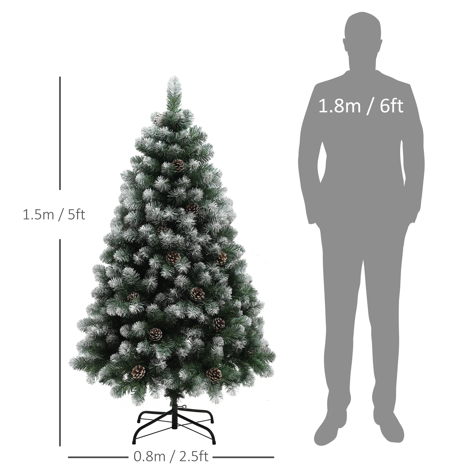 HOMCOM 5ft Artificial Pine Christmas Tree With Pinecones, Steel Base - Image 5