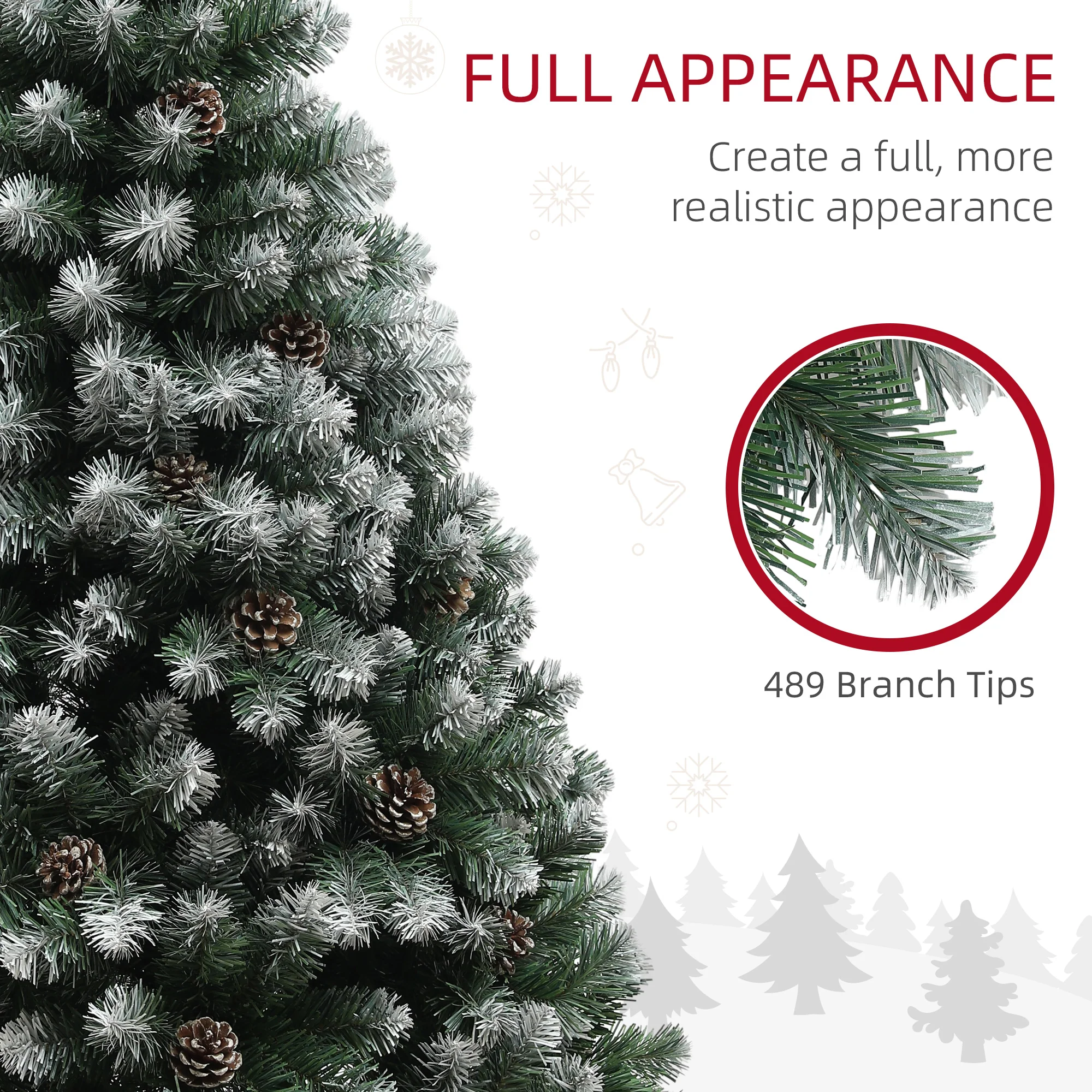 HOMCOM 5ft Artificial Pine Christmas Tree With Pinecones, Steel Base - Image 6