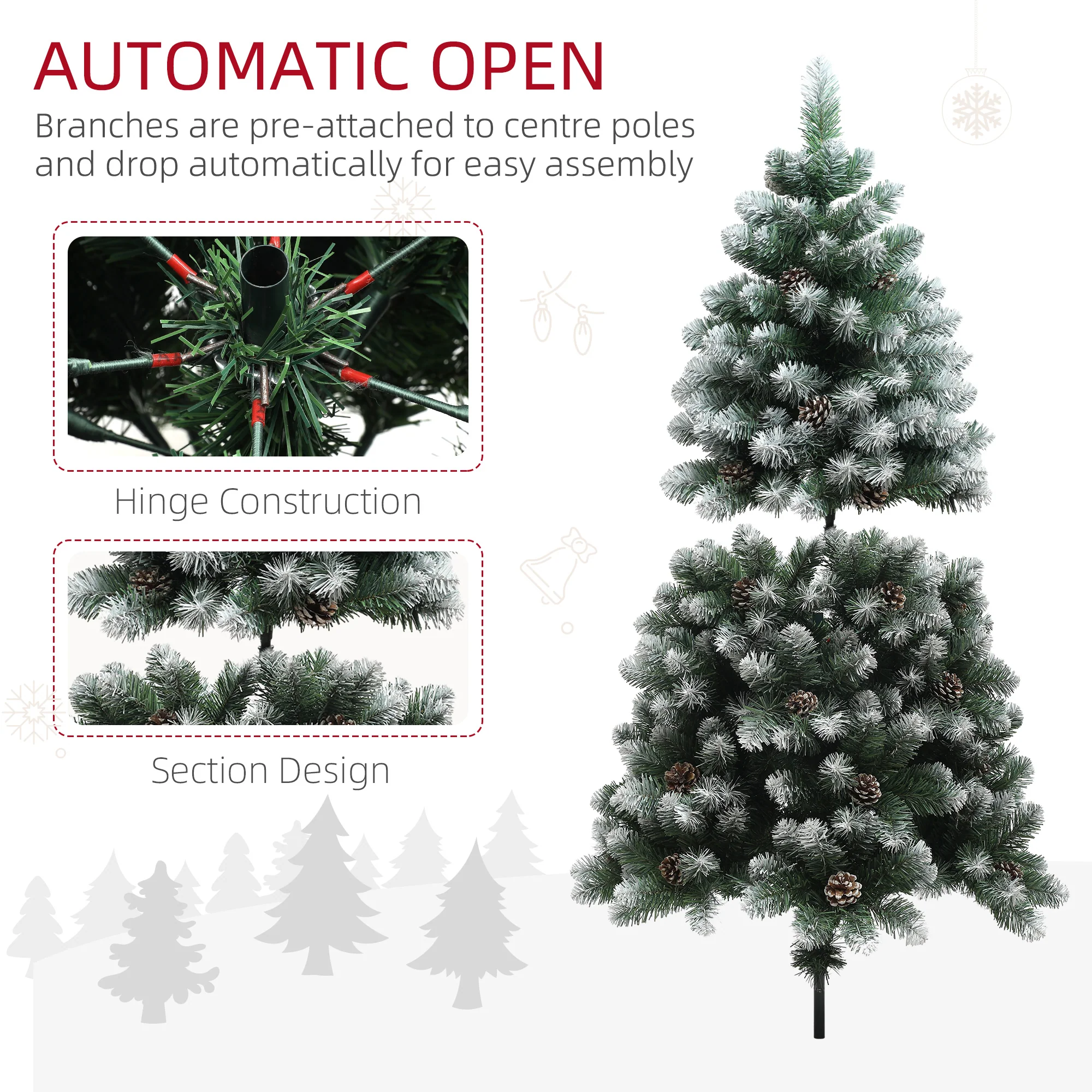 HOMCOM 5ft Artificial Pine Christmas Tree With Pinecones, Steel Base - Image 7