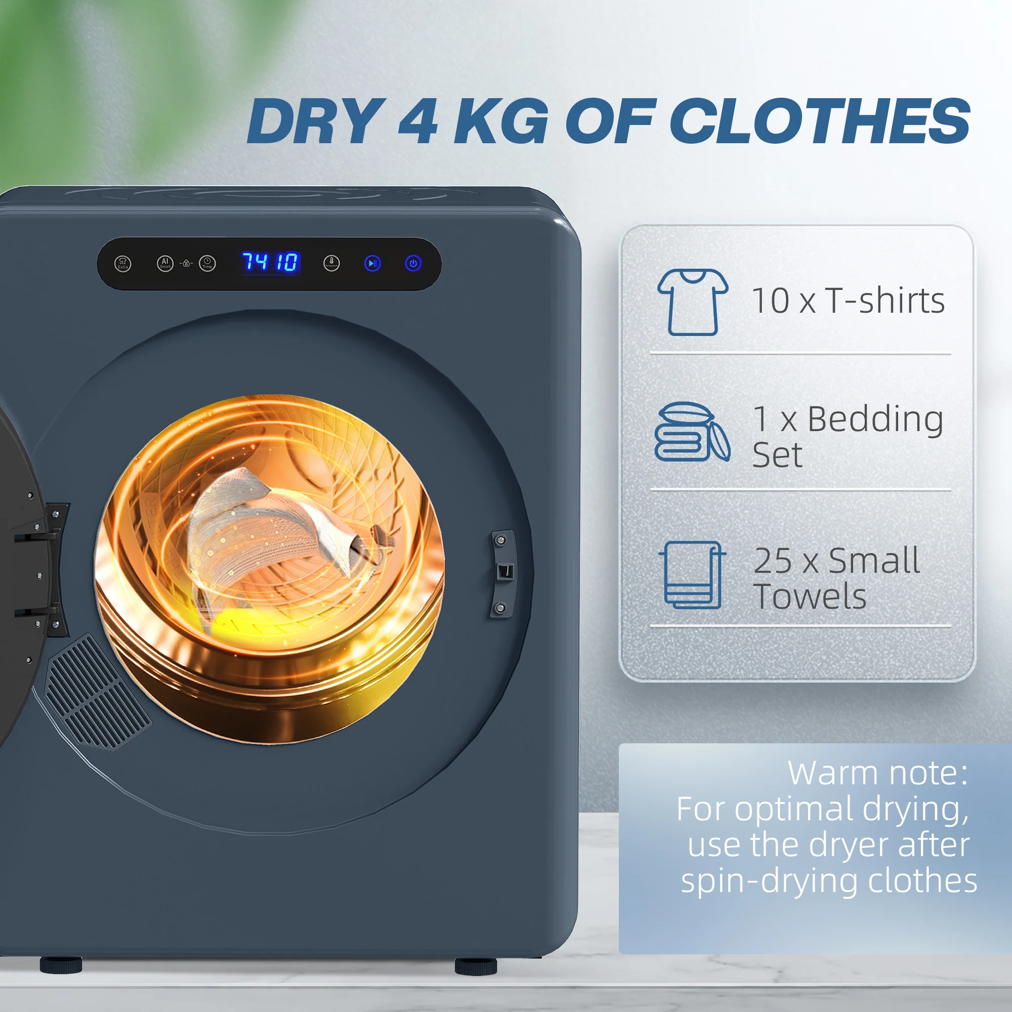 HOMCOM 5kg Portable Vented Tumble Dryer Machine With Timer, 6 Heat Settings - Image 4