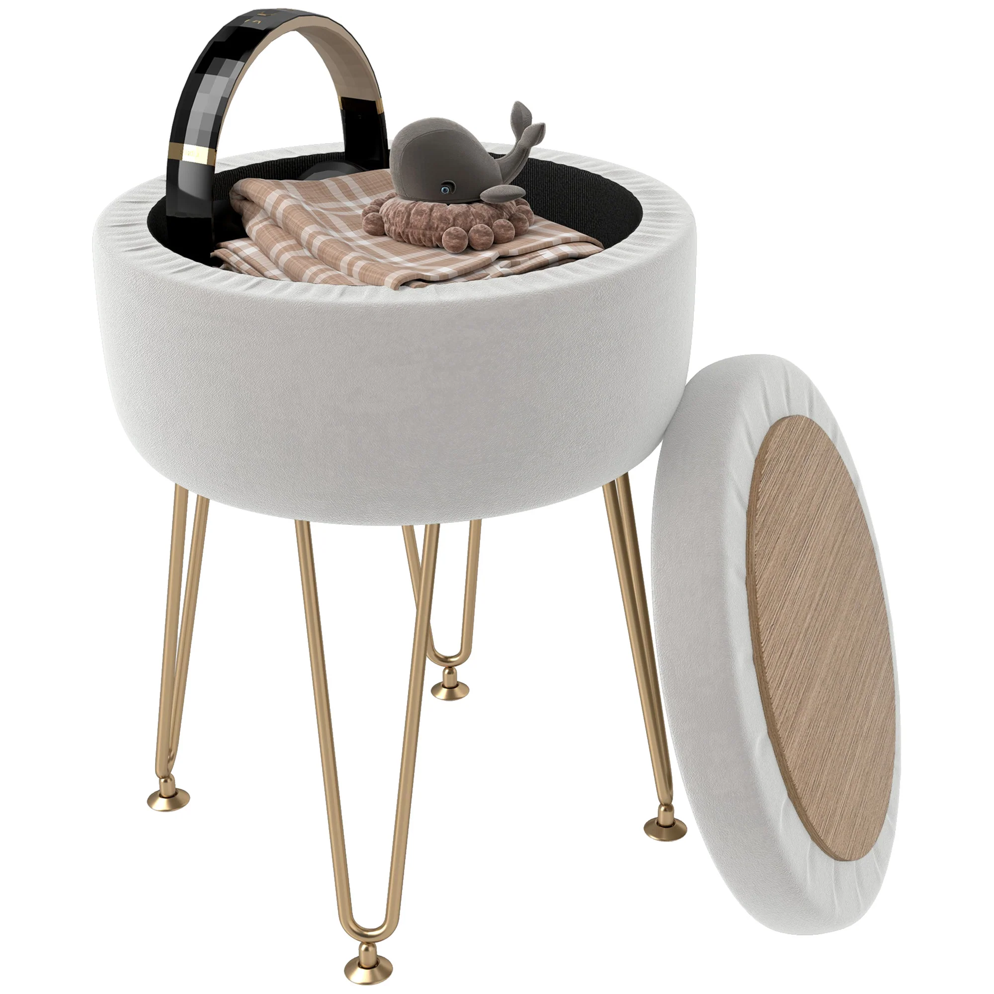 HOMCOM 5L Velvet Footstool With Removable Lid For Bedroom