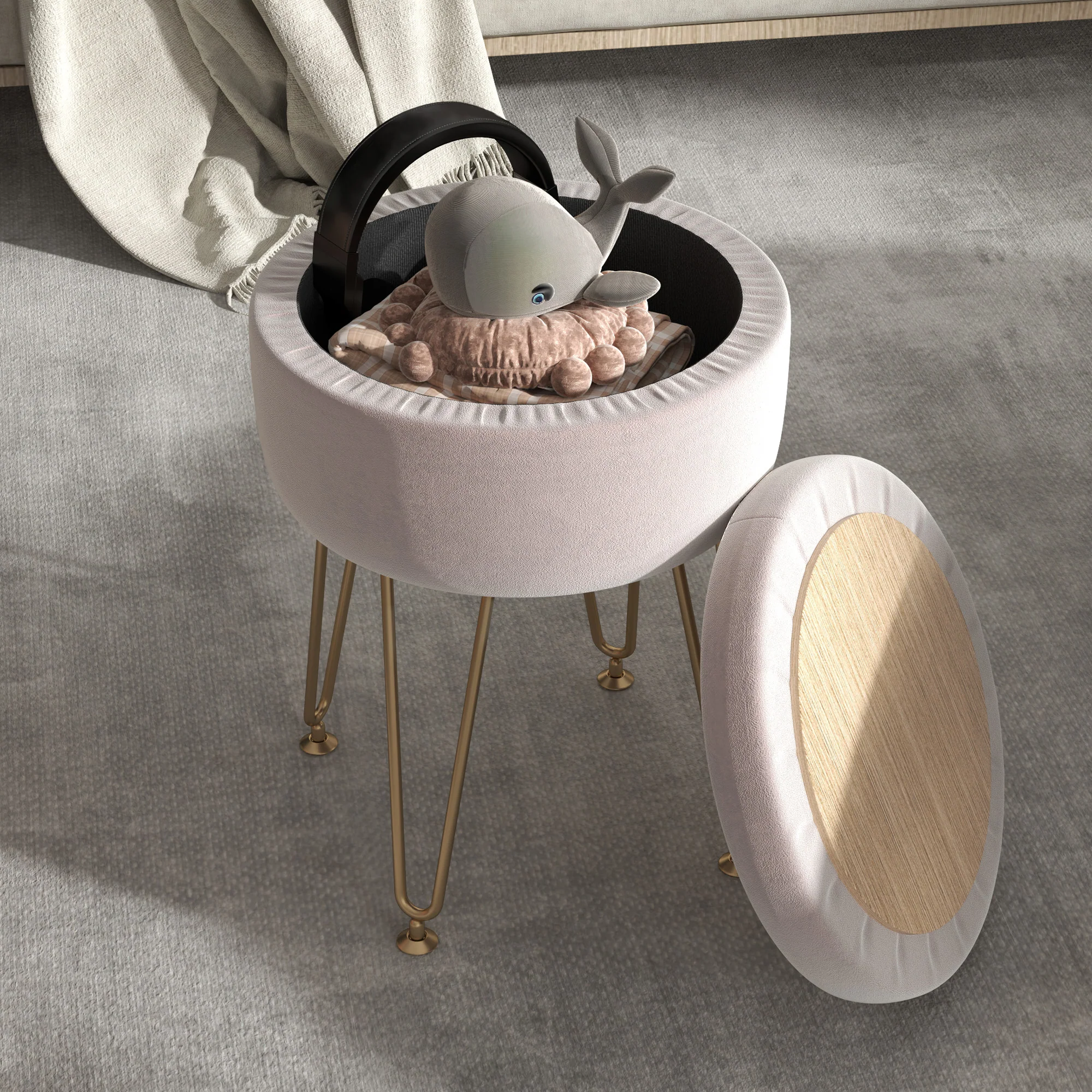 HOMCOM 5L Velvet Footstool With Removable Lid For Bedroom - Image 20