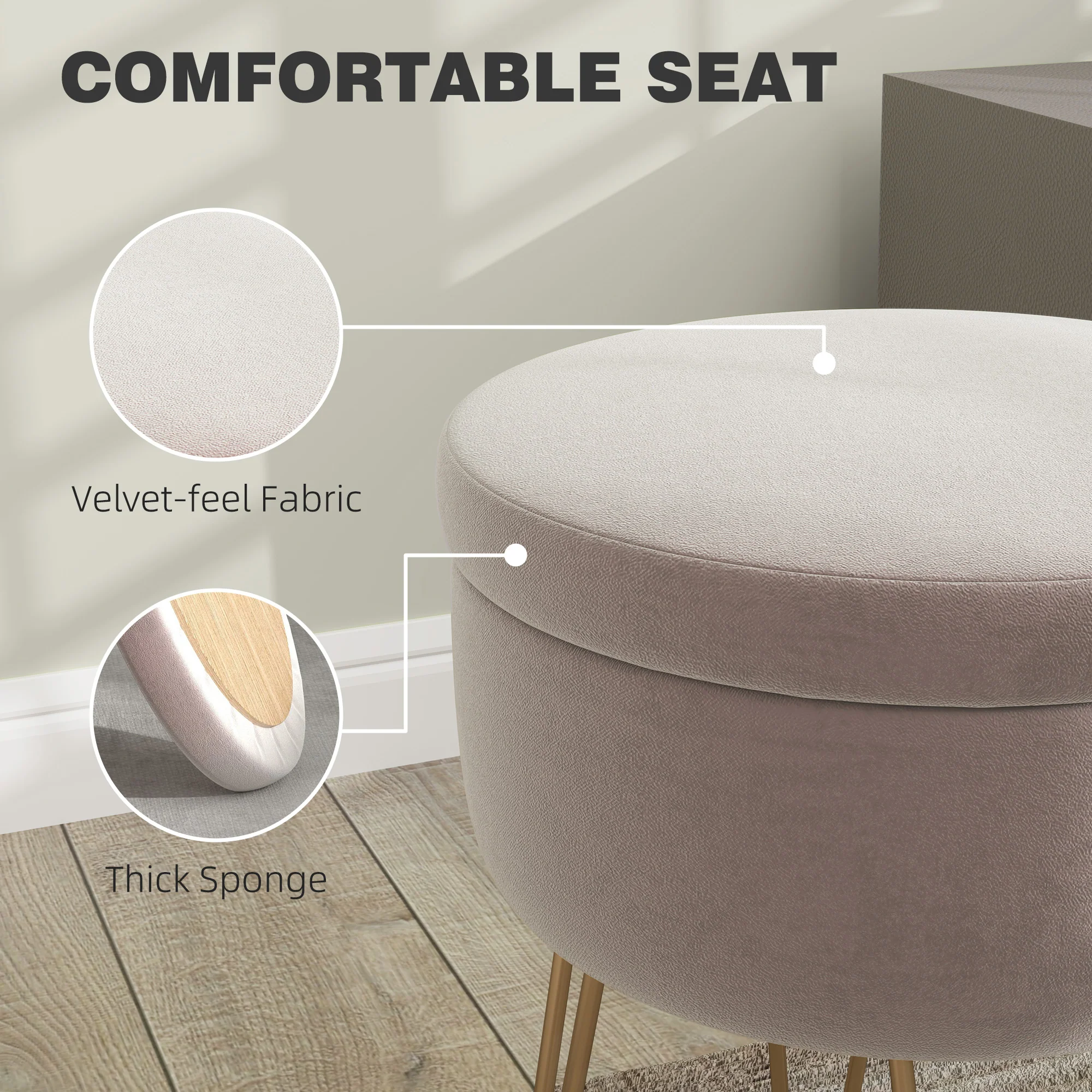HOMCOM 5L Velvet Footstool With Removable Lid For Bedroom - Image 24