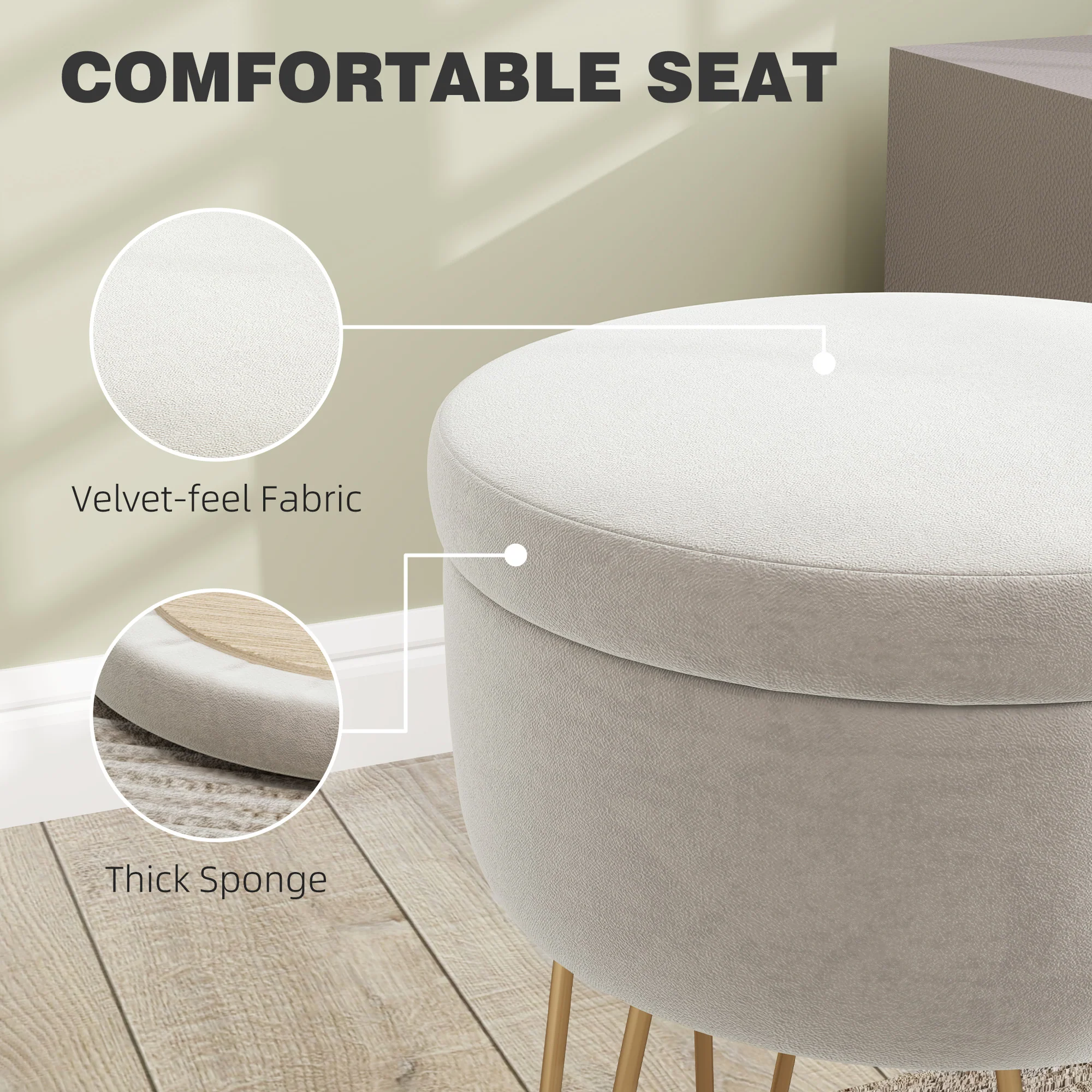 HOMCOM 5L Velvet Footstool With Removable Lid For Bedroom - Image 6