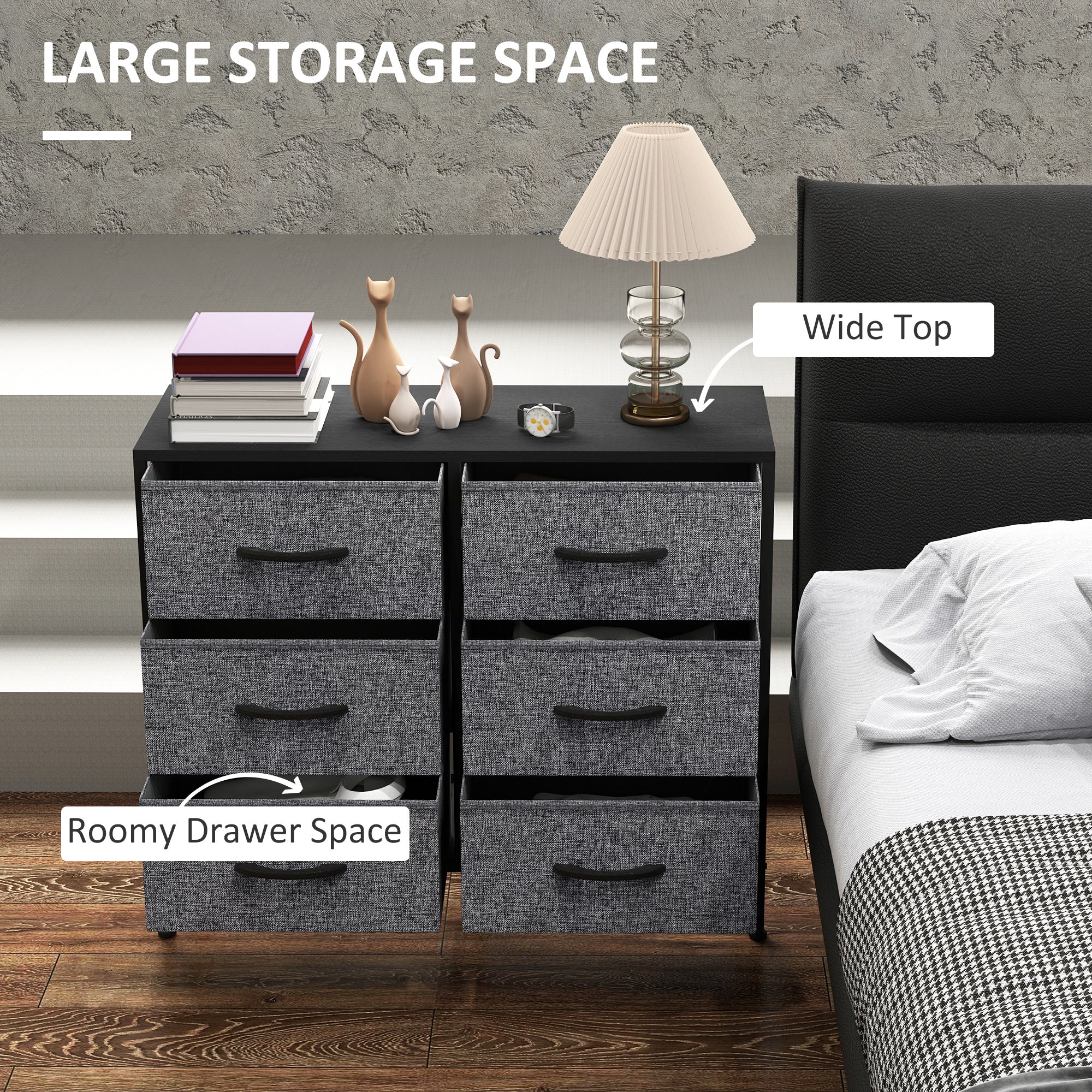 HOMCOM 6 Drawer Fabric Chest of Drawers w/ Wooden Top for Hallway - Image 3