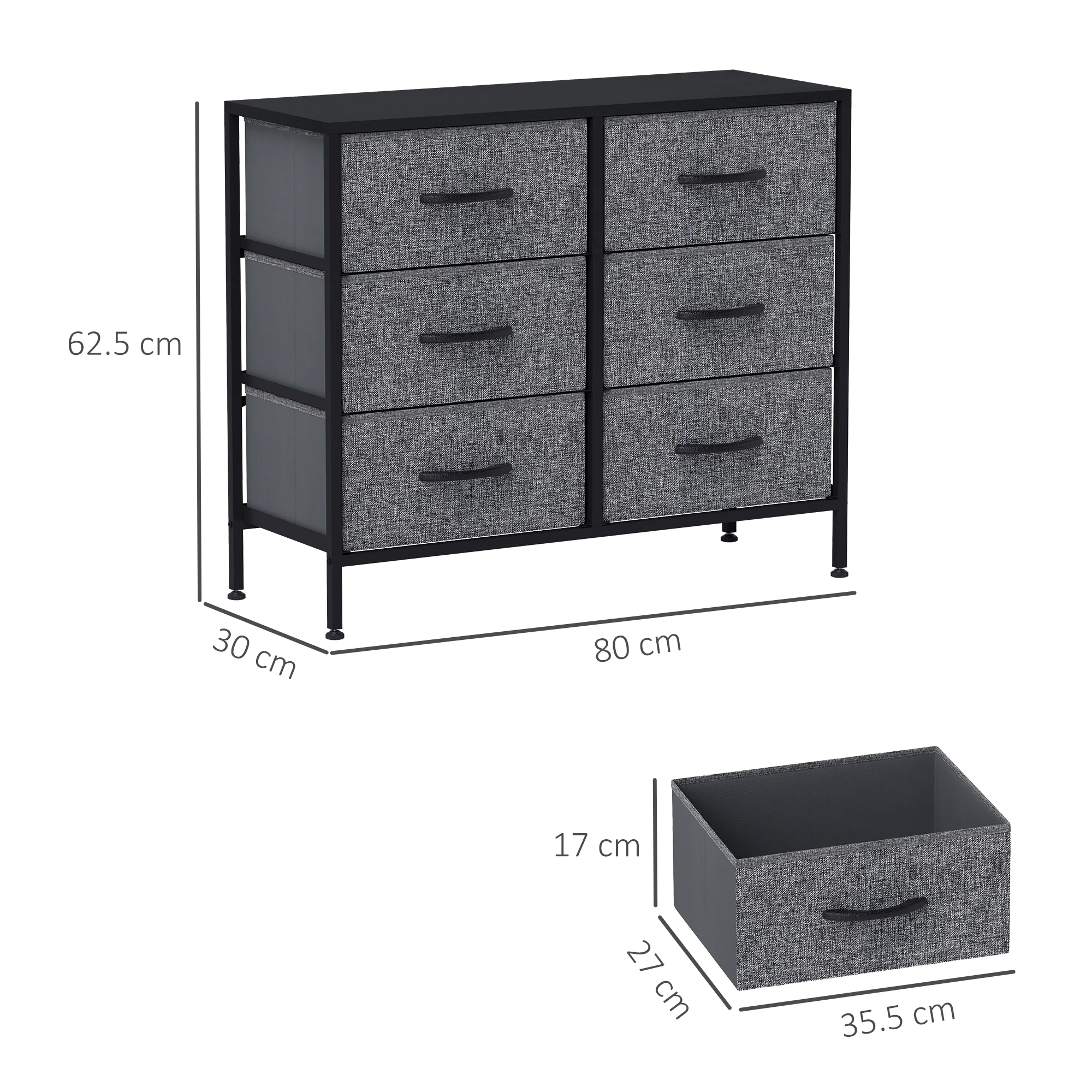 HOMCOM 6 Drawer Fabric Chest of Drawers w/ Wooden Top for Hallway - Image 5