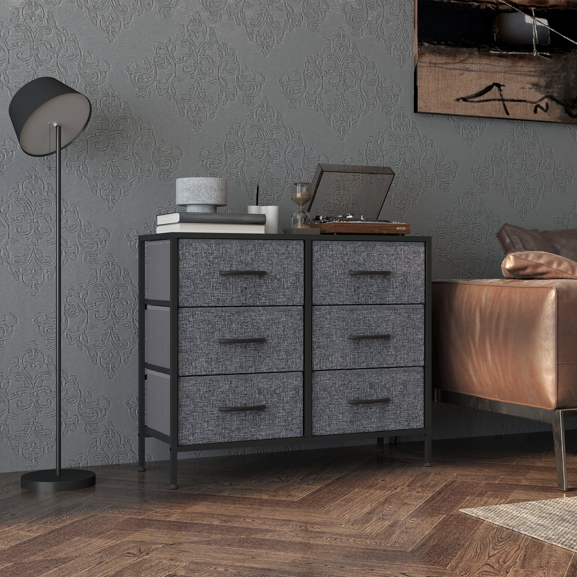 HOMCOM 6 Drawer Fabric Chest of Drawers w/ Wooden Top for Hallway - Image 7