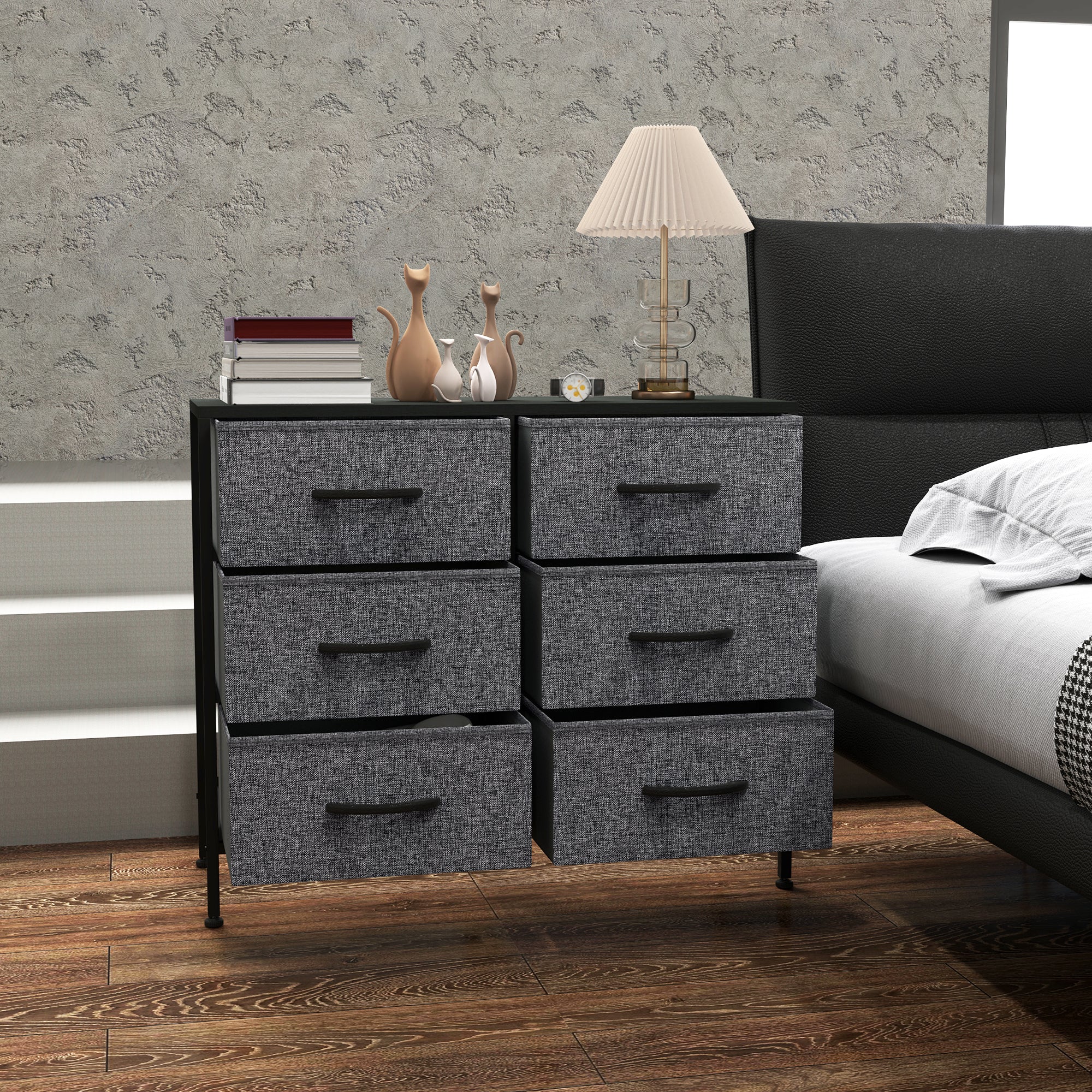 HOMCOM 6 Drawer Fabric Chest of Drawers w/ Wooden Top for Hallway - Image 8