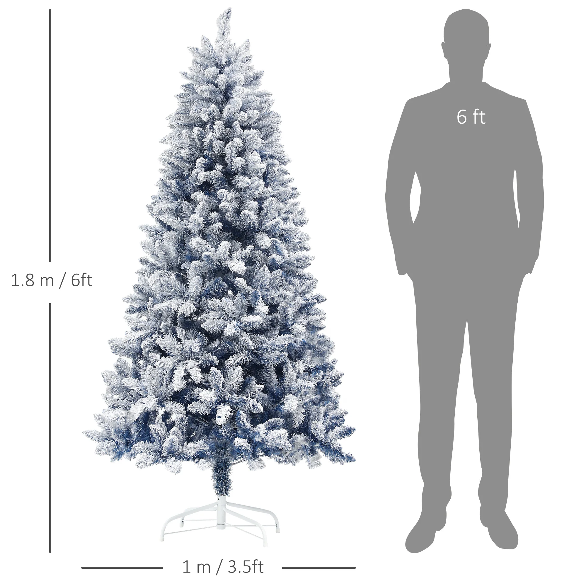 HOMCOM 6 Foot Artificial Blue Snow Flocked Christmas Tree With Hinged Branches - Image 5