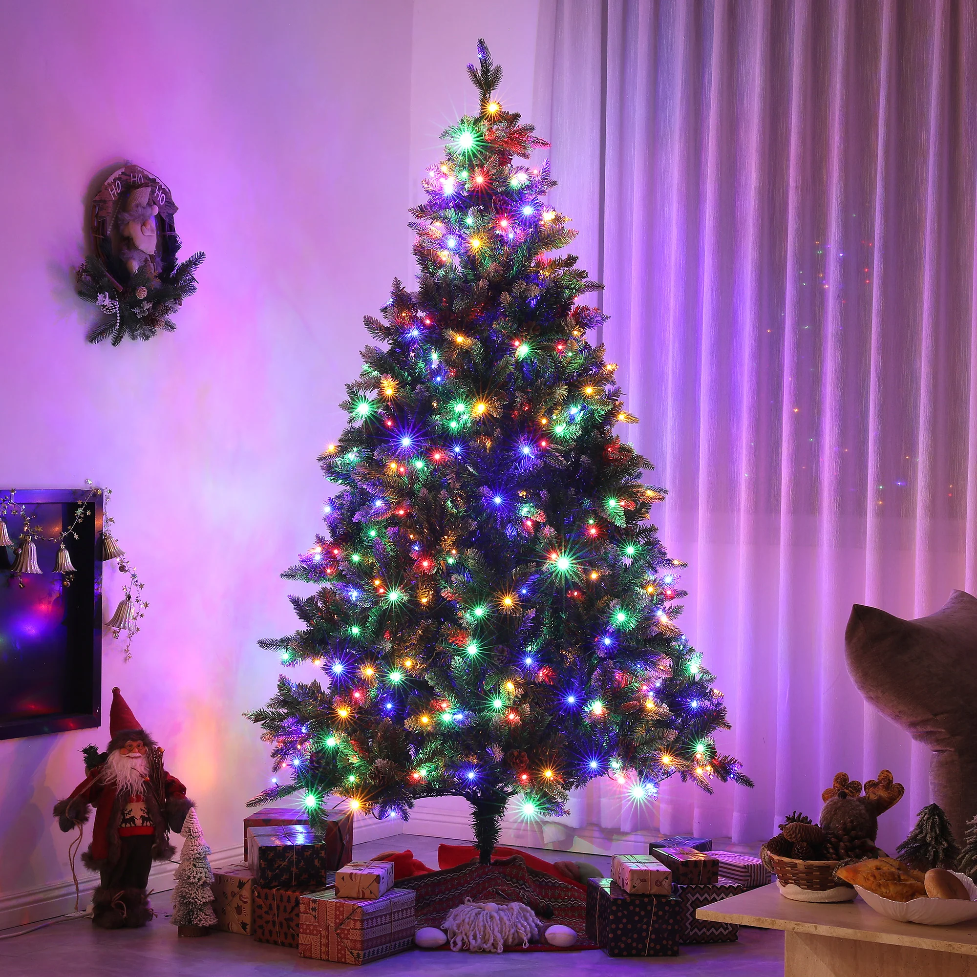 HOMCOM 6 Ft Artificial LED Christmas Tree With Metal Base, Hinged Branches - Image 2