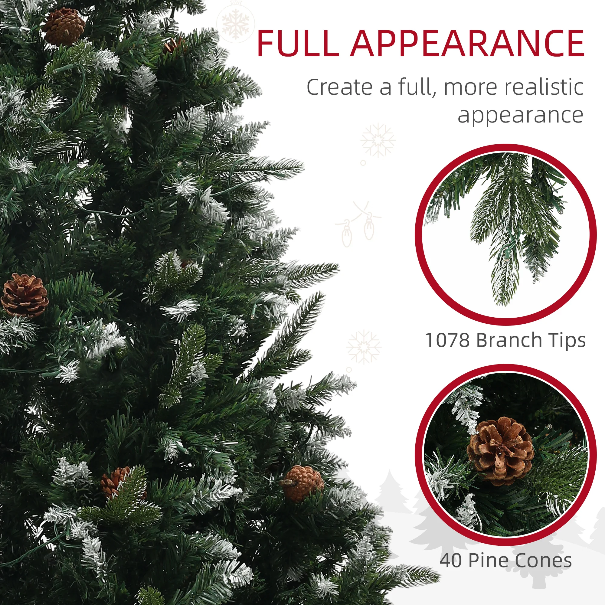 HOMCOM 6 Ft Artificial LED Christmas Tree With Metal Base, Hinged Branches - Image 7