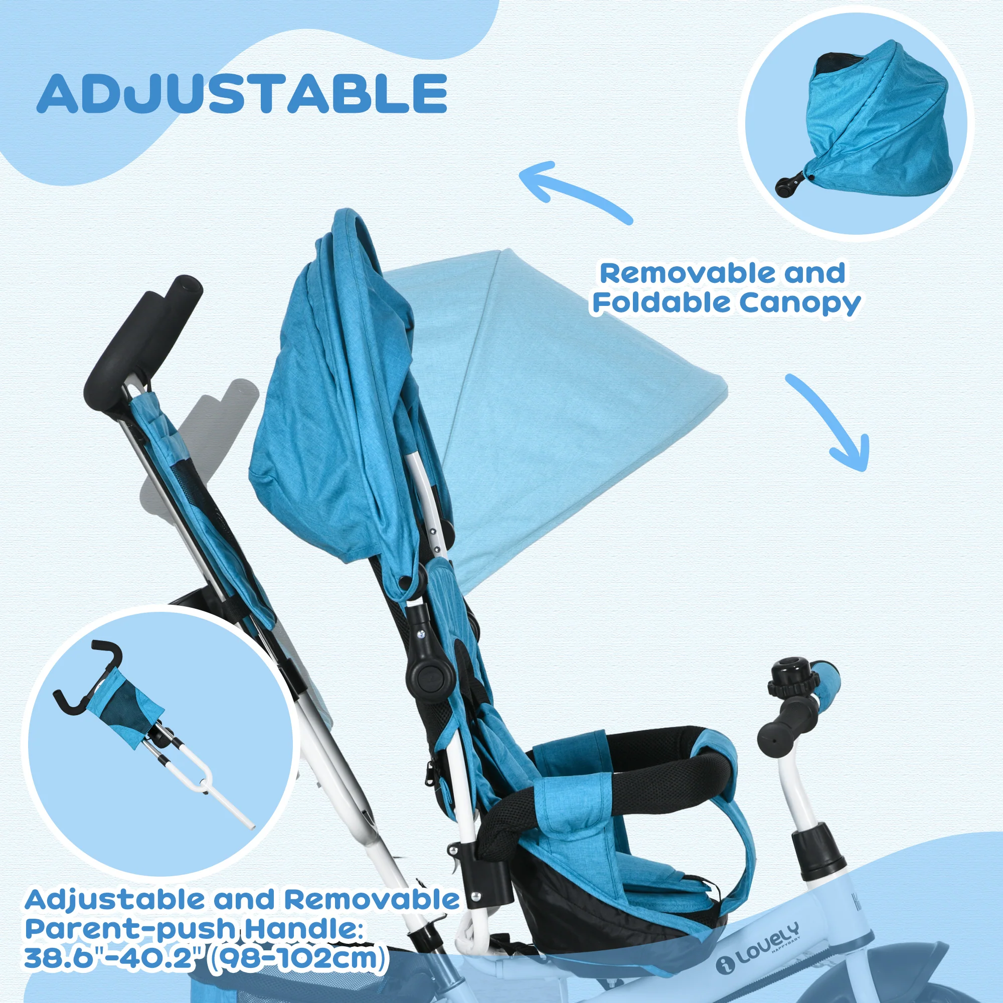 HOMCOM 6 In 1 Kids Trike, Stroller With Parent Handle - Image 13