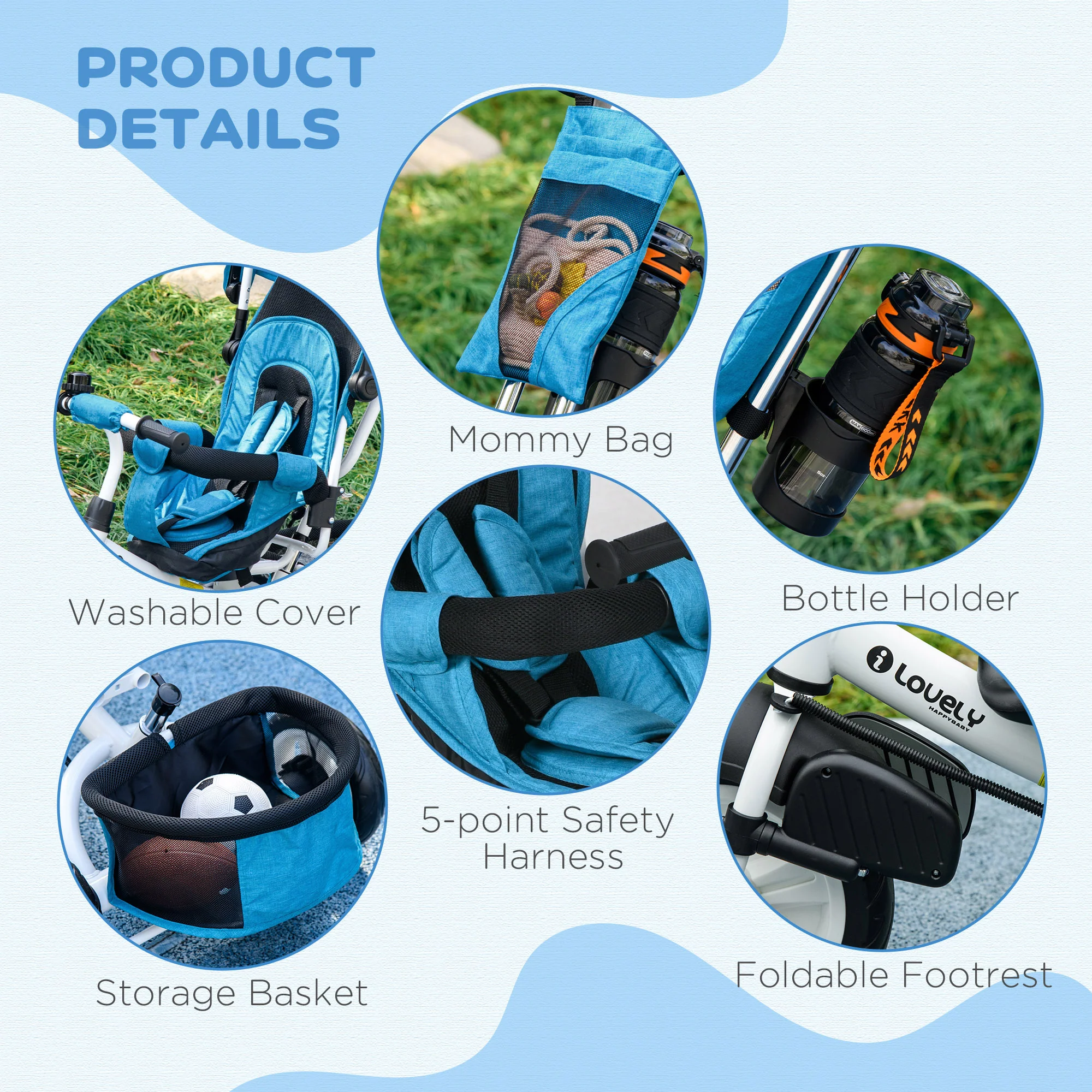 HOMCOM 6 In 1 Kids Trike, Stroller With Parent Handle - Image 16