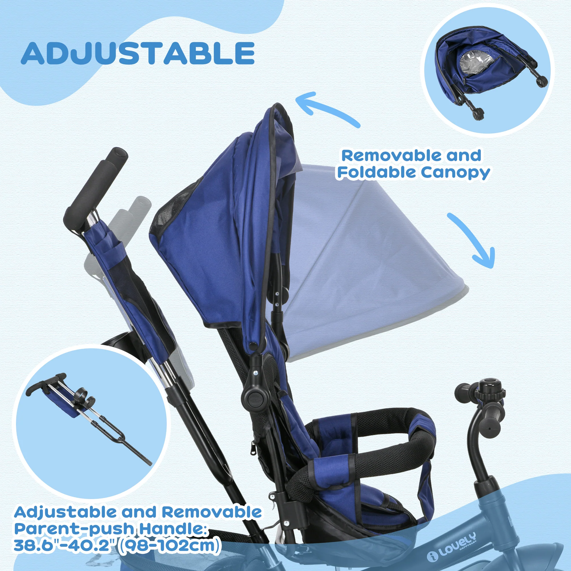 HOMCOM 6 In 1 Kids Trike, Stroller With Parent Handle - Image 22