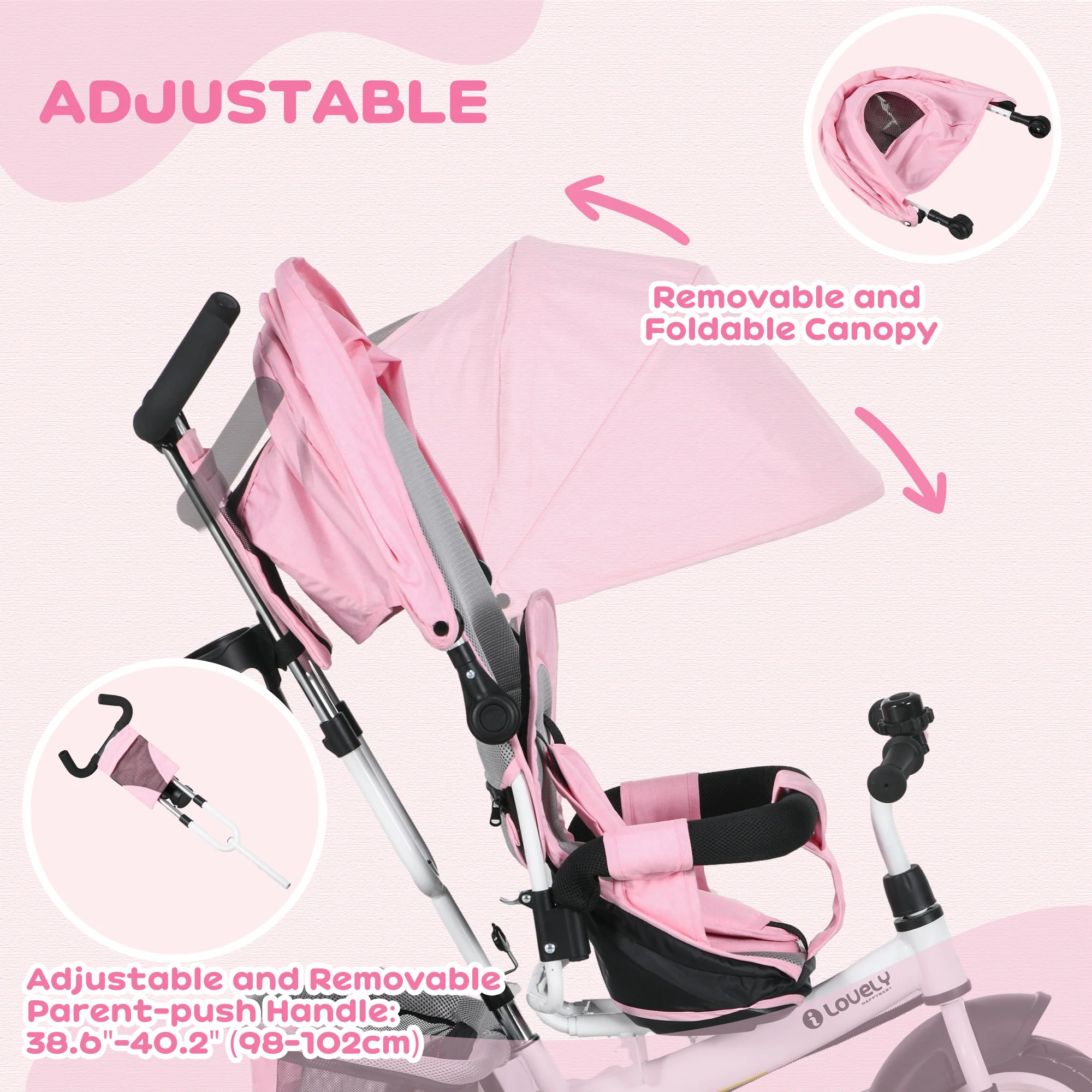 HOMCOM 6 In 1 Kids Trike, Stroller With Parent Handle - Image 4