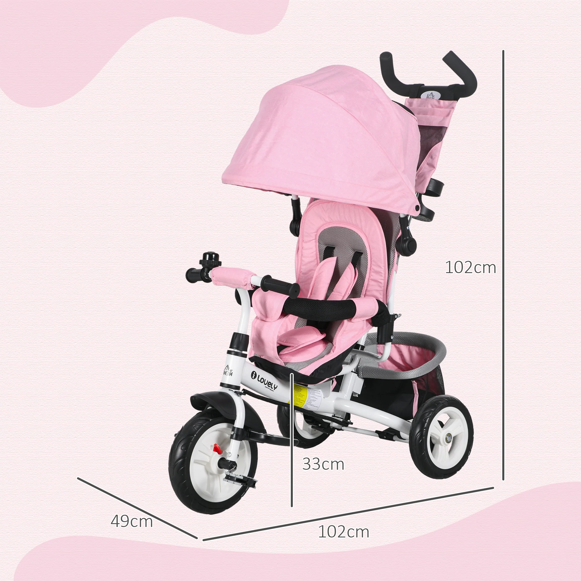 HOMCOM 6 In 1 Kids Trike, Stroller With Parent Handle - Image 5