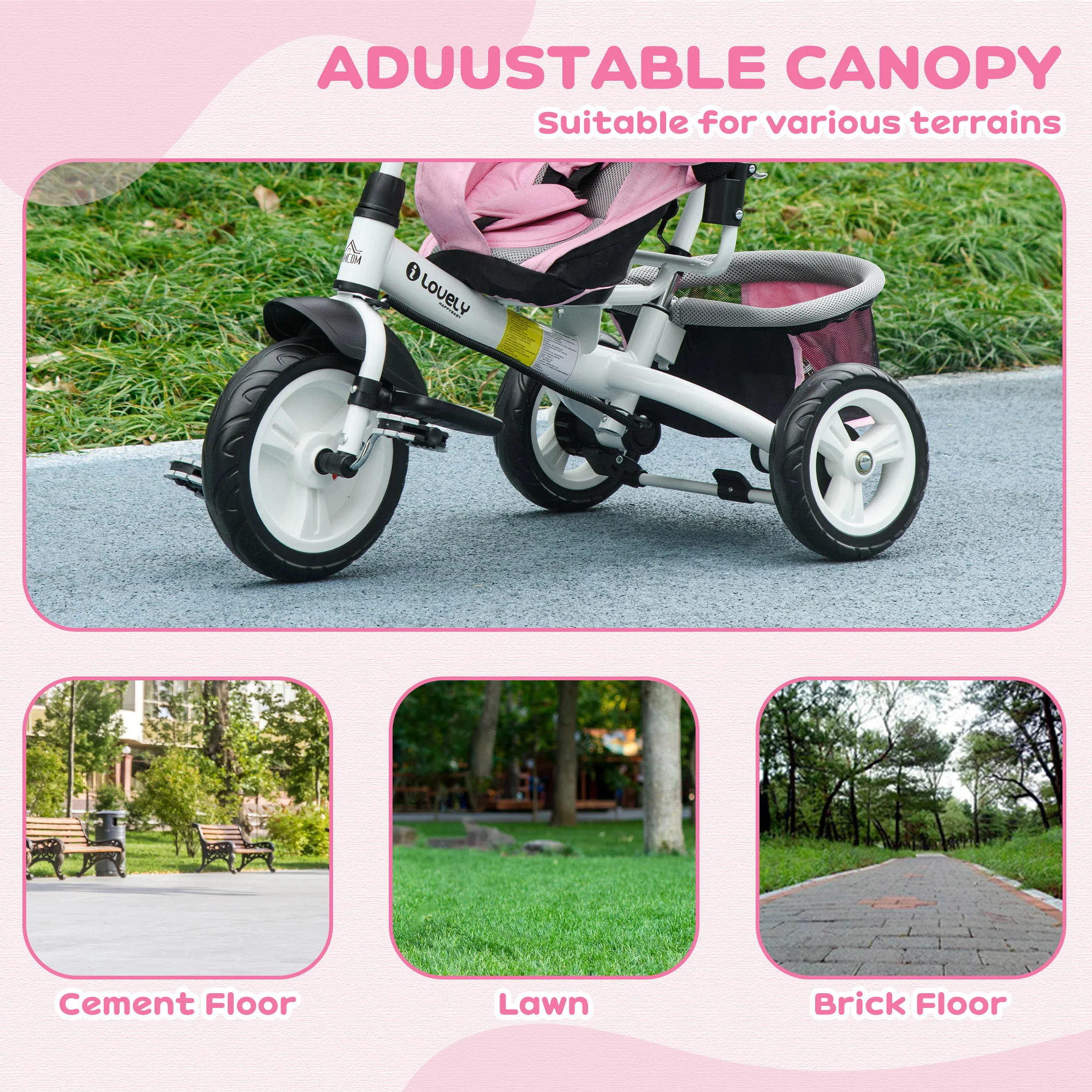HOMCOM 6 In 1 Kids Trike, Stroller With Parent Handle - Image 6