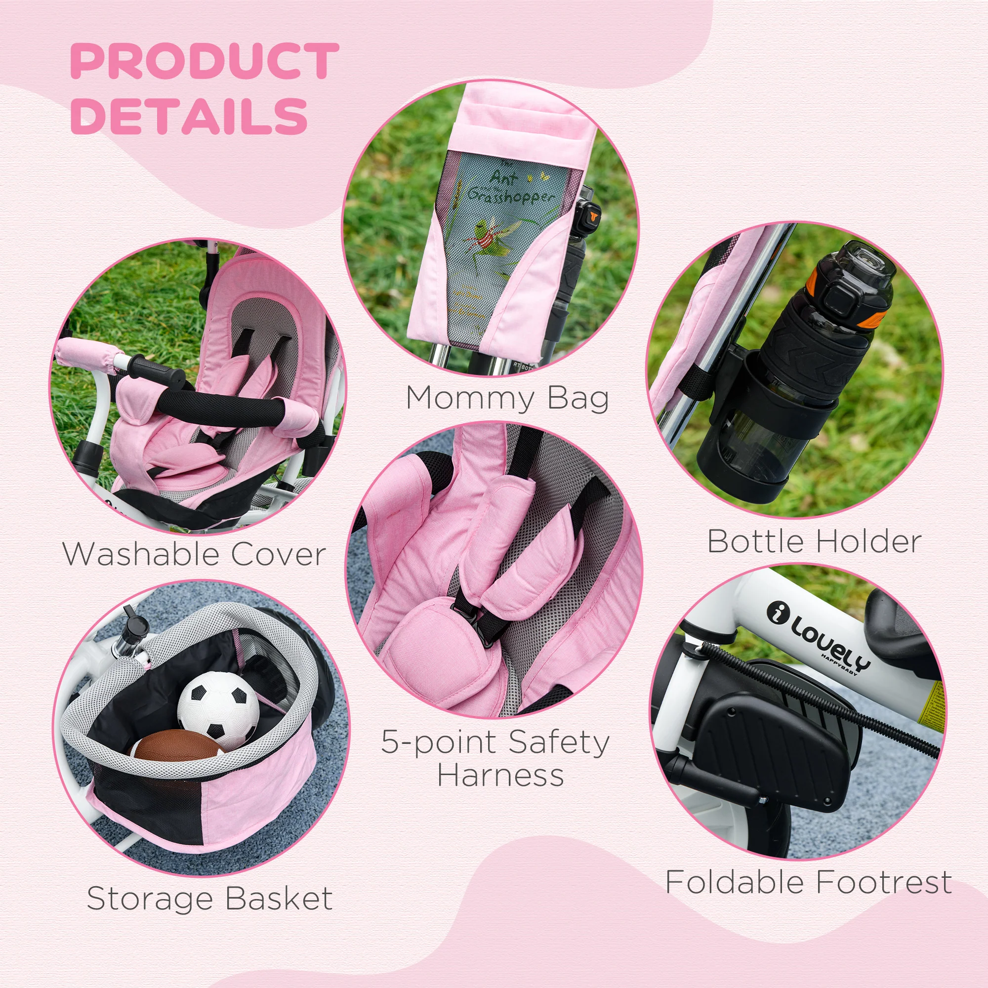 HOMCOM 6 In 1 Kids Trike, Stroller With Parent Handle - Image 7