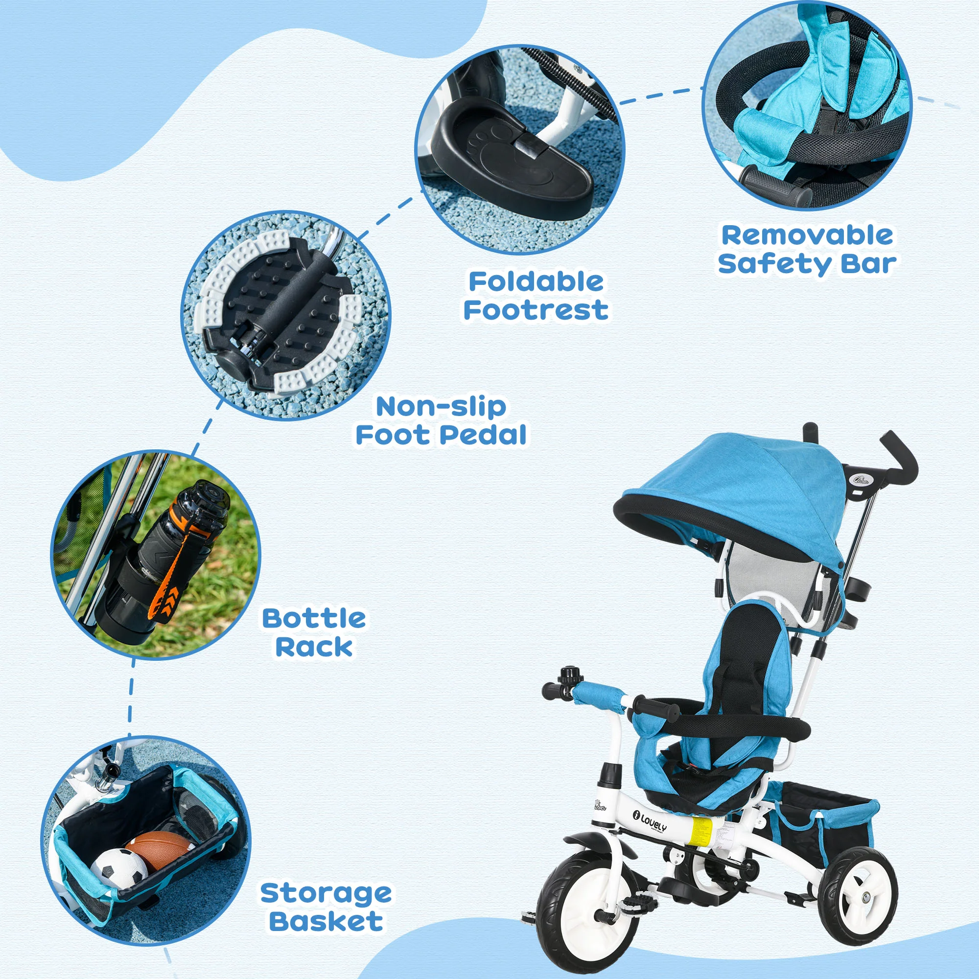 HOMCOM 6 In 1 Kids Trike, Stroller With Parent Handle - Image 15