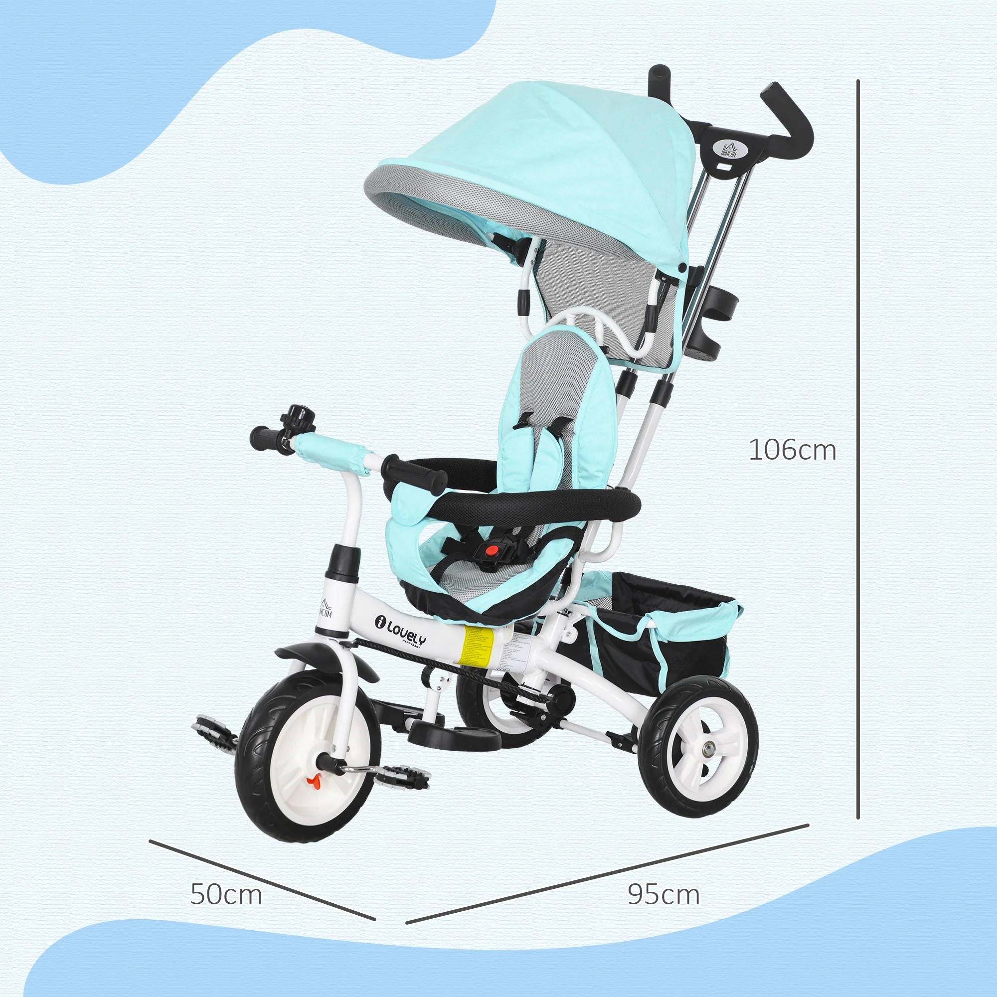 HOMCOM 6 In 1 Kids Trike, Stroller With Parent Handle - Image 23