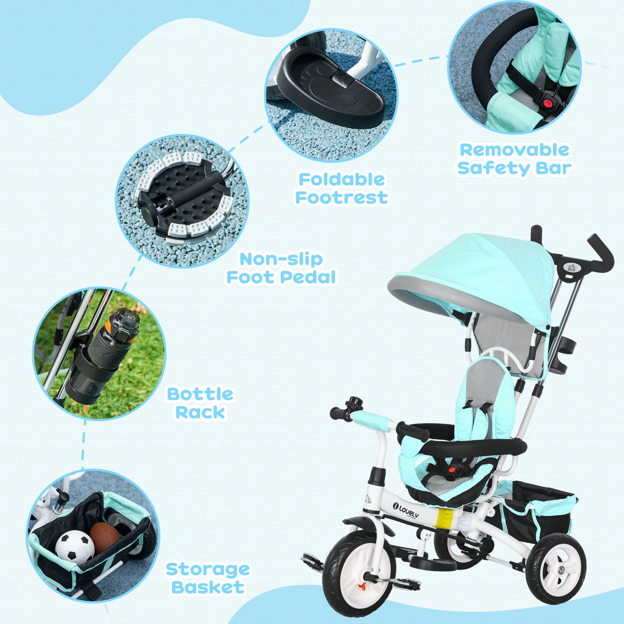 HOMCOM 6 In 1 Kids Trike, Stroller With Parent Handle - Image 25