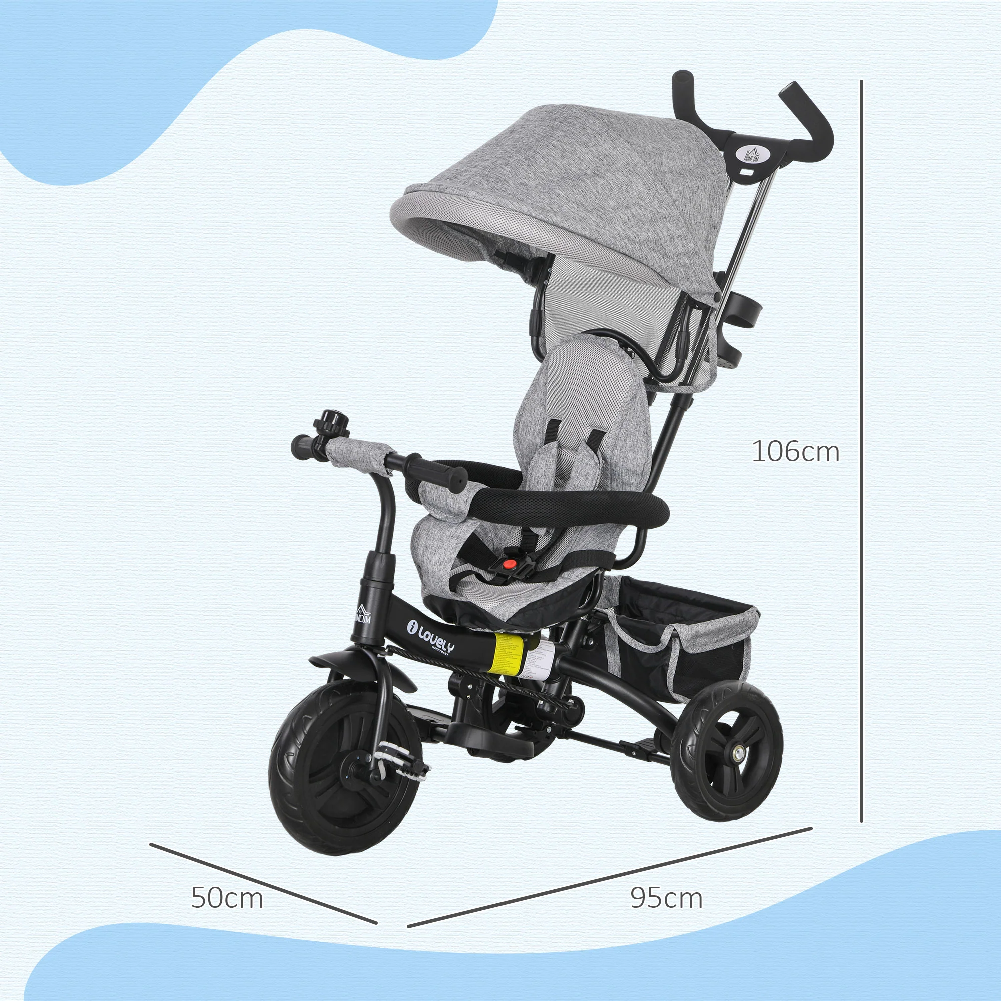 HOMCOM 6 In 1 Kids Trike, Stroller With Parent Handle - Image 32