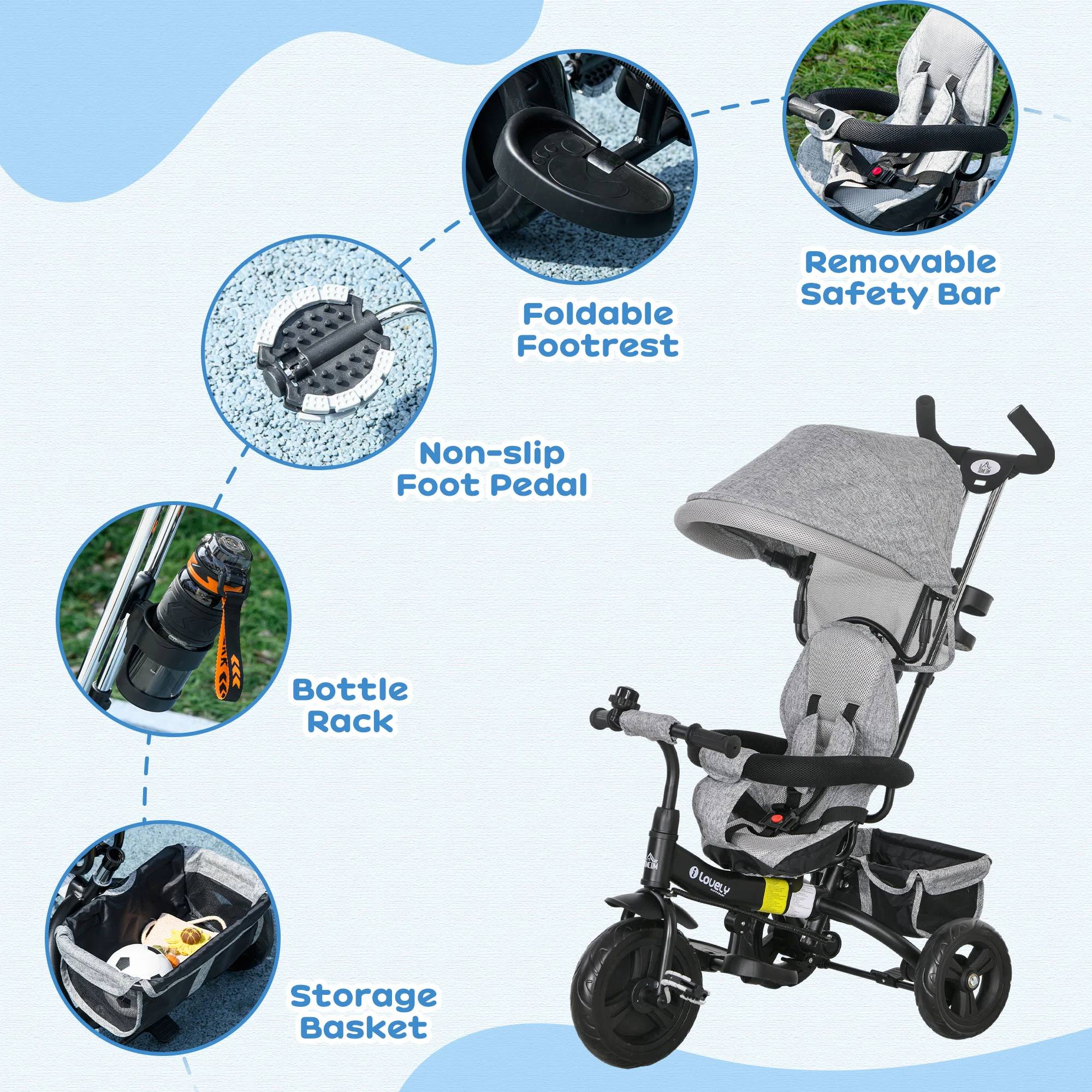 HOMCOM 6 In 1 Kids Trike, Stroller With Parent Handle - Image 33