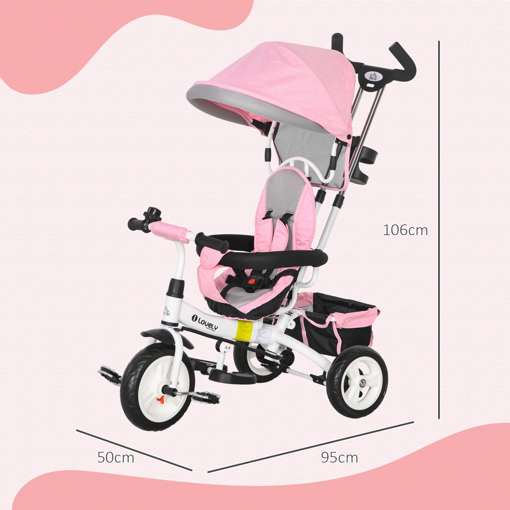 HOMCOM 6 In 1 Kids Trike, Stroller With Parent Handle - Image 41