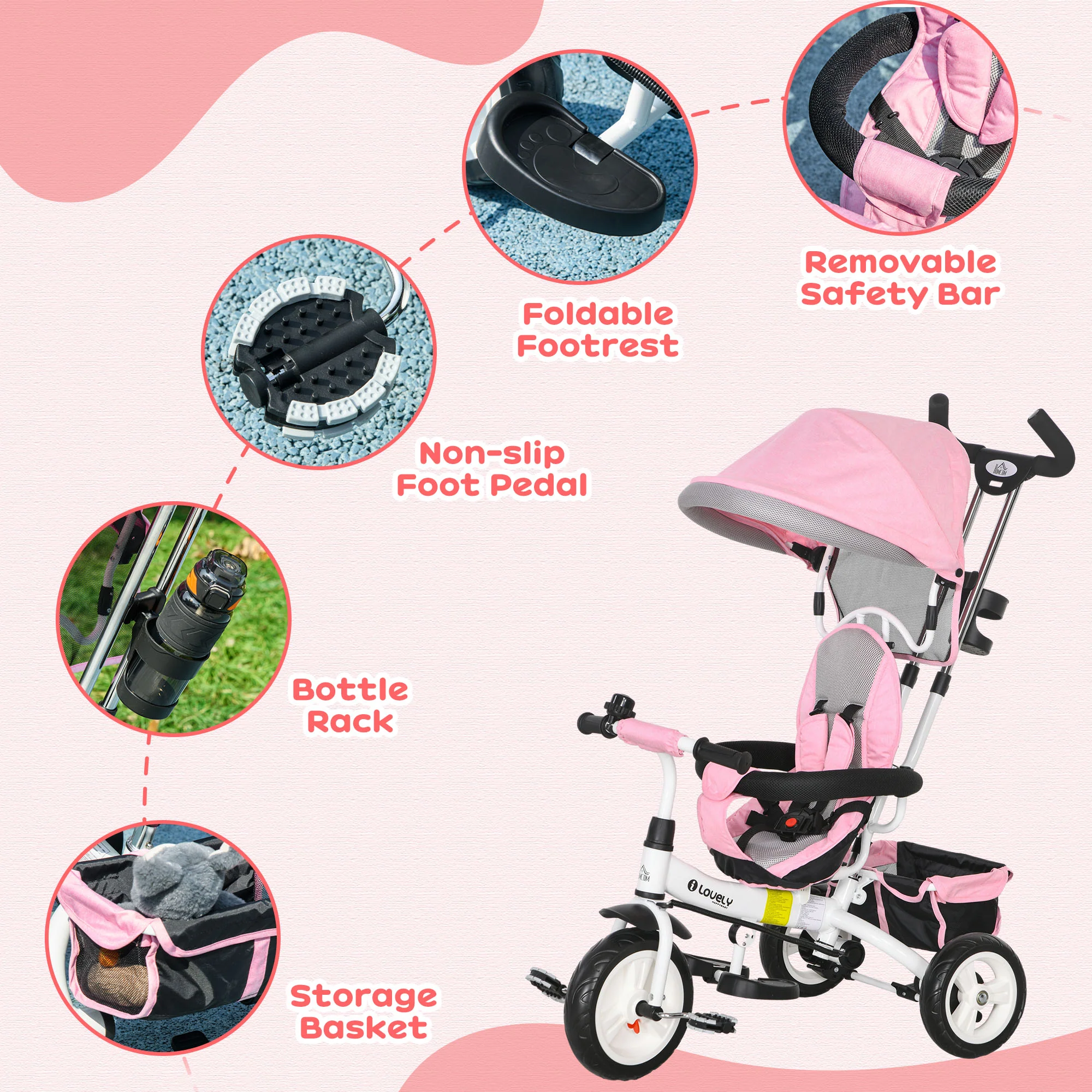 HOMCOM 6 In 1 Kids Trike, Stroller With Parent Handle - Image 42