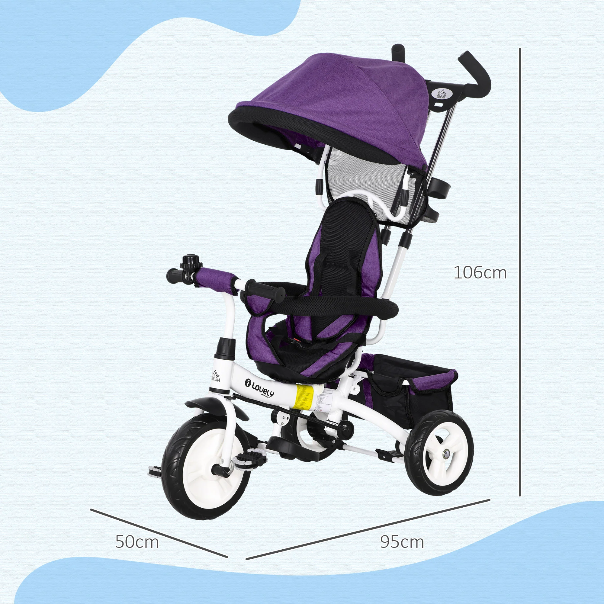 HOMCOM 6 In 1 Kids Trike, Stroller With Parent Handle - Image 5