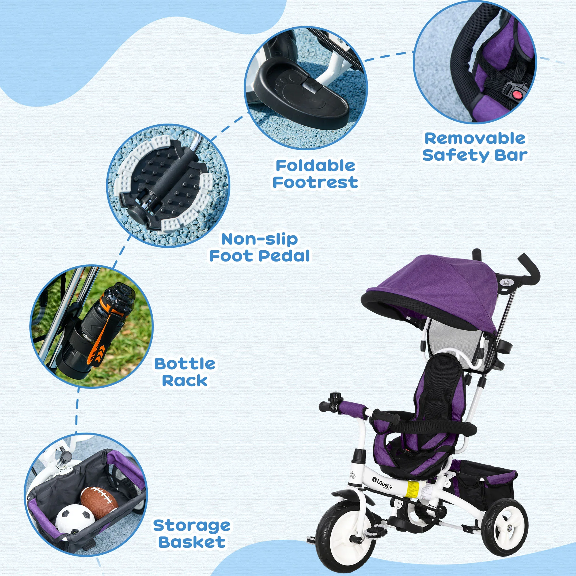 HOMCOM 6 In 1 Kids Trike, Stroller With Parent Handle - Image 6