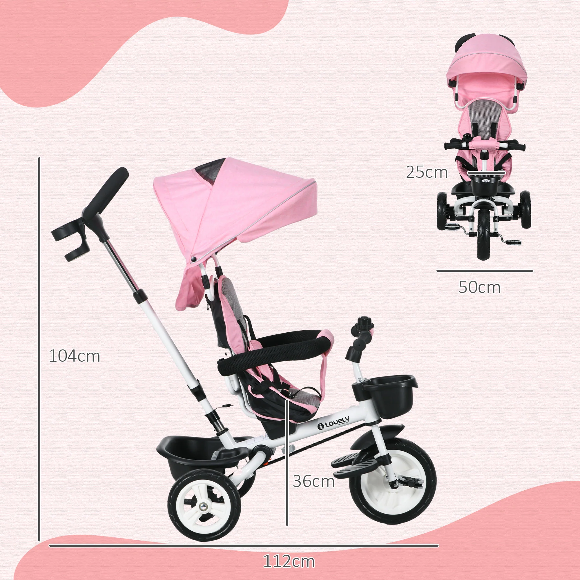 HOMCOM 6 In 1 Trike For Toddler 1-5 Years With Parent Handle - Image 29
