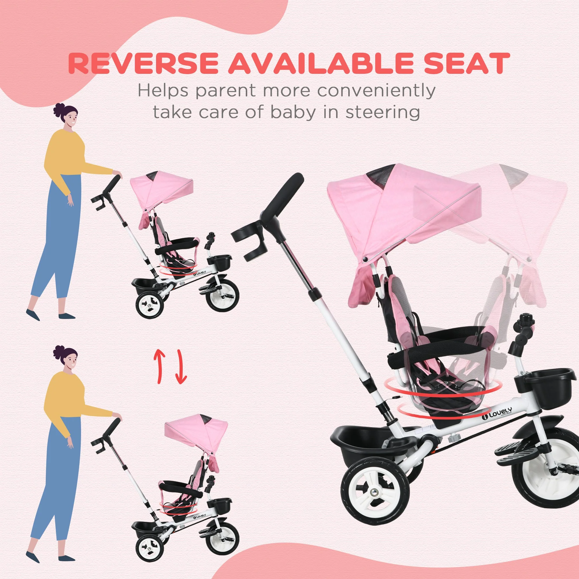 HOMCOM 6 In 1 Trike For Toddler 1-5 Years With Parent Handle - Image 30