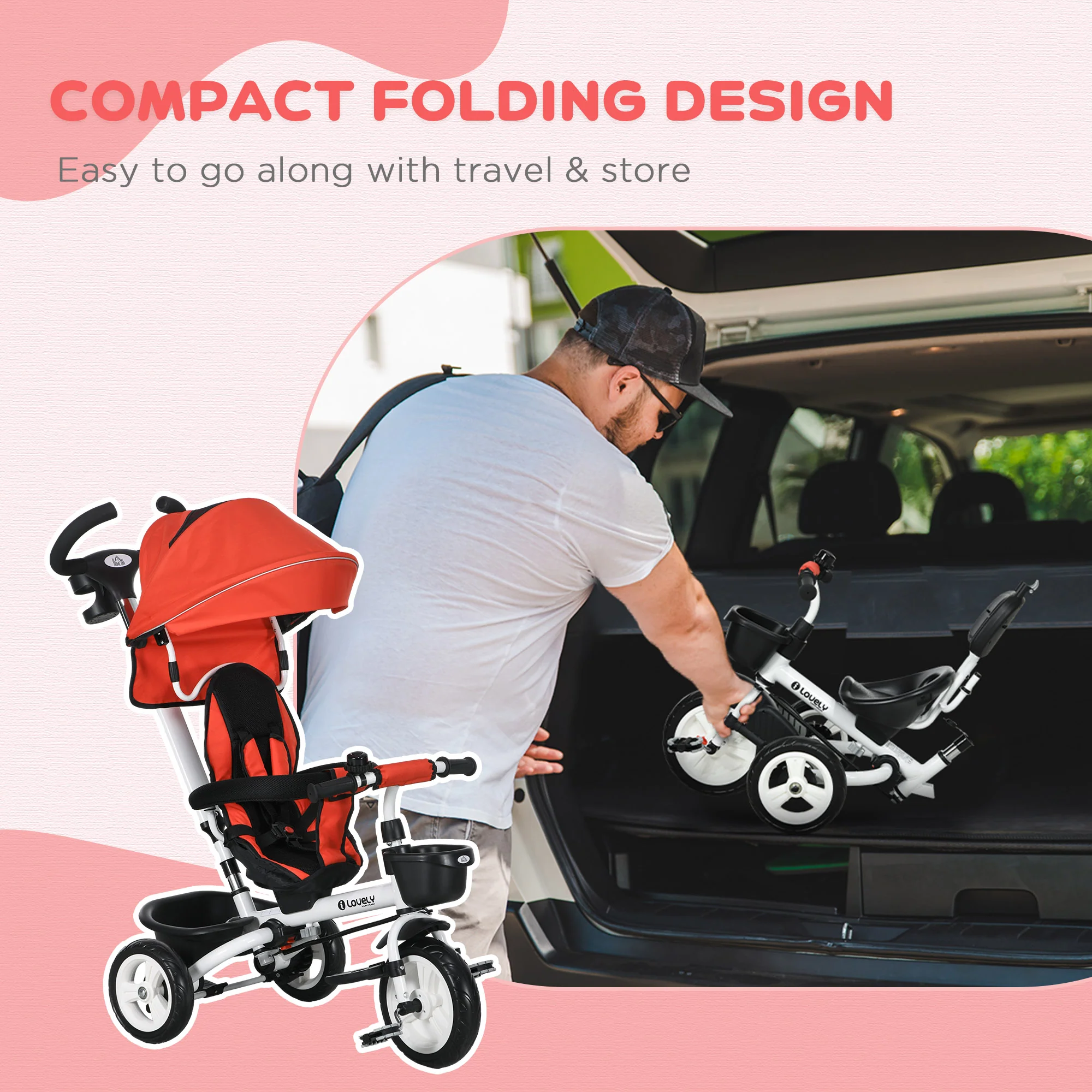 HOMCOM 6 In 1 Trike For Toddler 1-5 Years With Parent Handle - Image 4