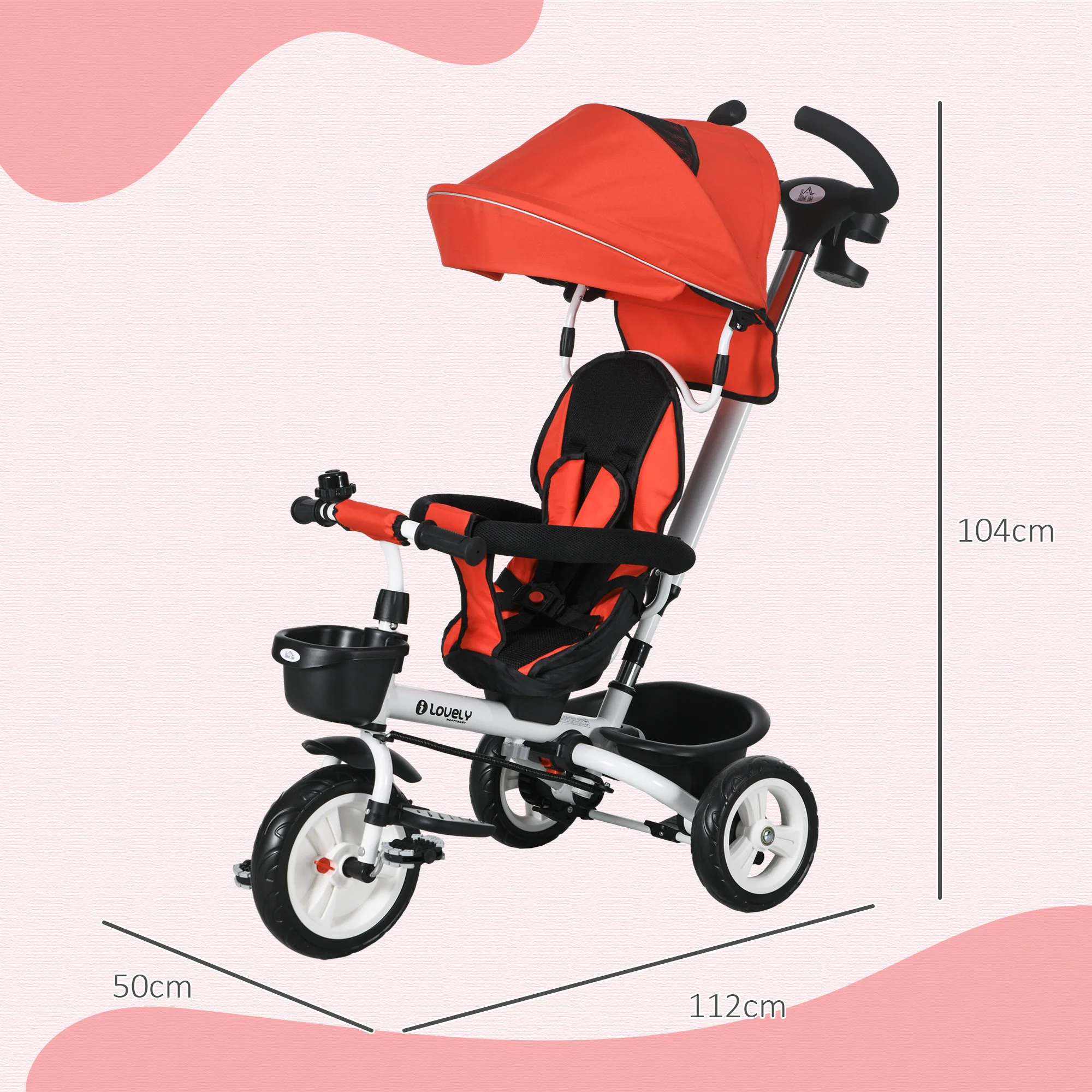 HOMCOM 6 In 1 Trike For Toddler 1-5 Years With Parent Handle - Image 5