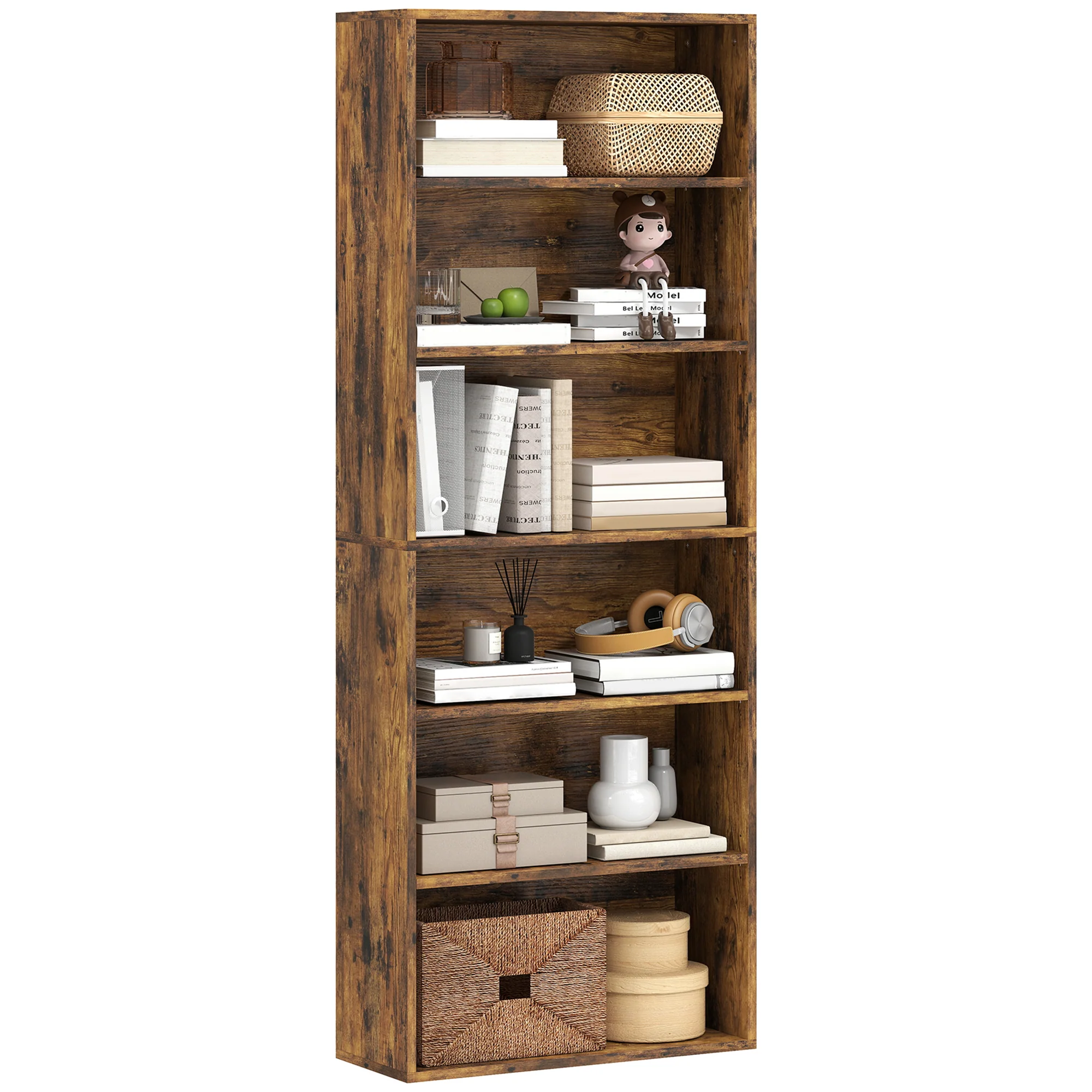 HOMCOM 6 Tier Bookshelf, Freestanding Bookcase with Adjustable Shelves