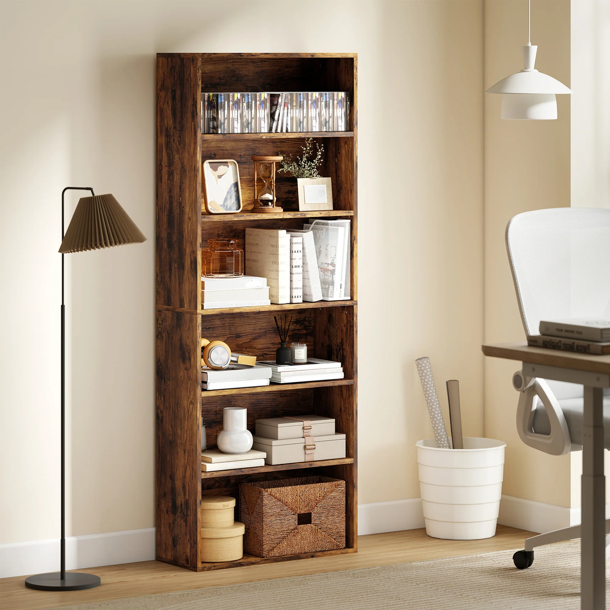 HOMCOM 6 Tier Bookshelf, Freestanding Bookcase with Adjustable Shelves - Image 2