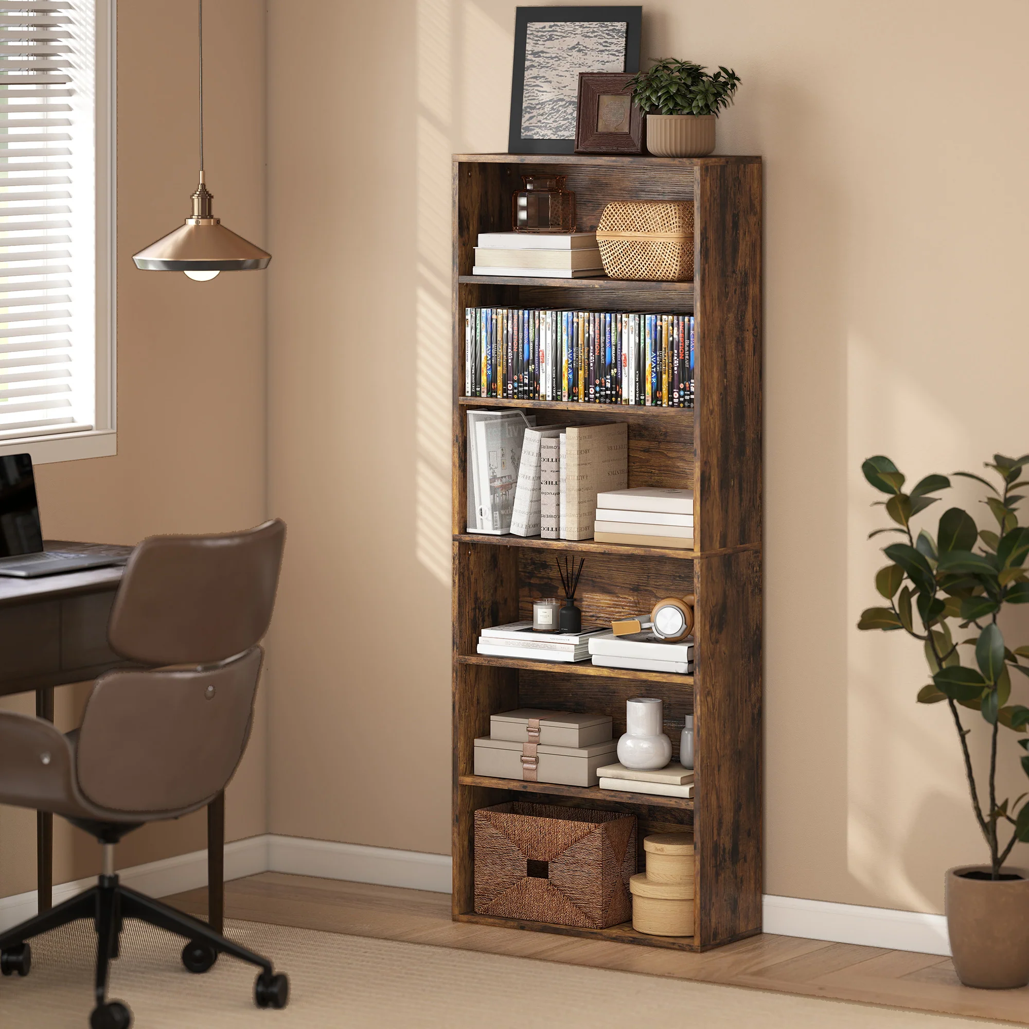 HOMCOM 6 Tier Bookshelf, Freestanding Bookcase with Adjustable Shelves - Image 7