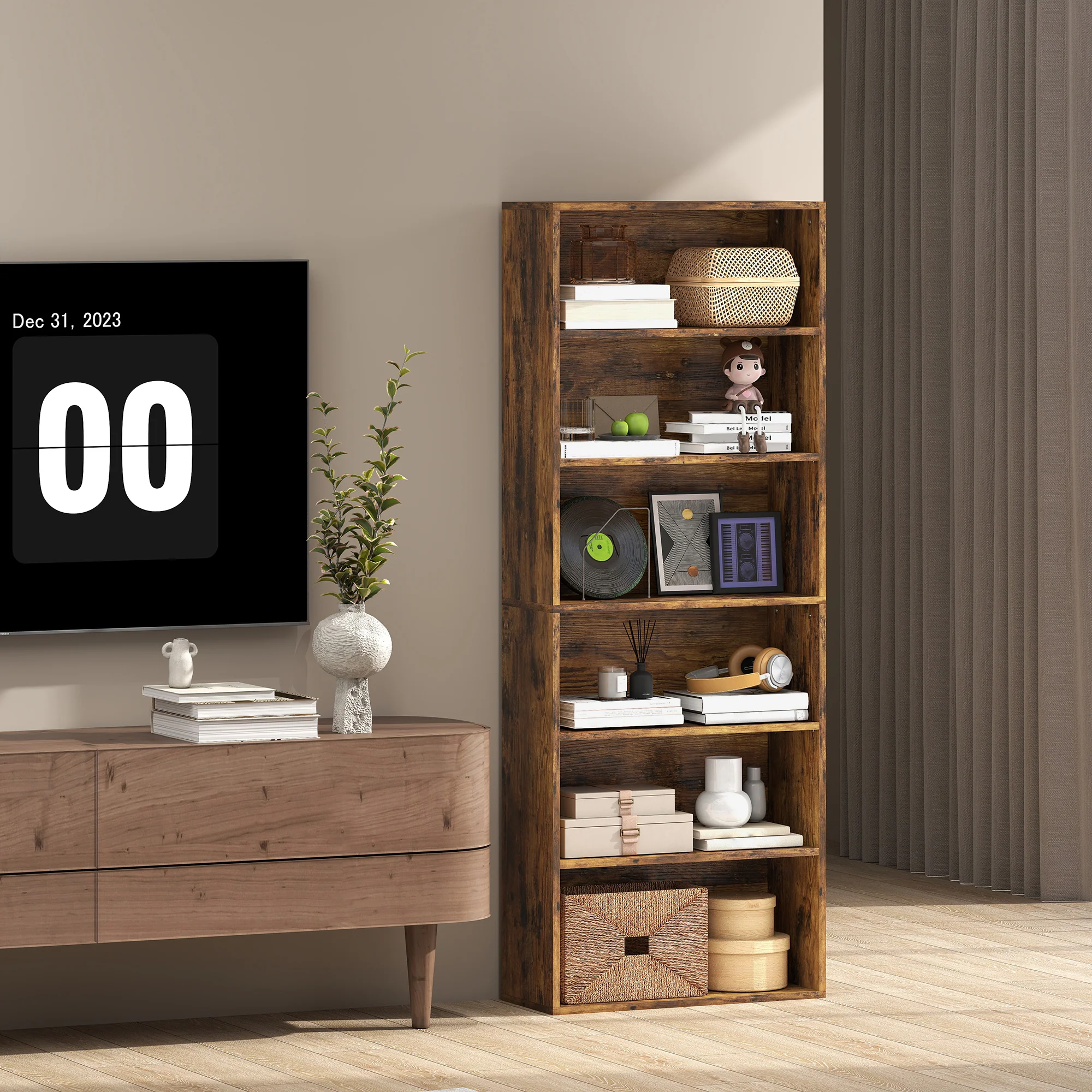 HOMCOM 6 Tier Bookshelf, Freestanding Bookcase with Adjustable Shelves - Image 8