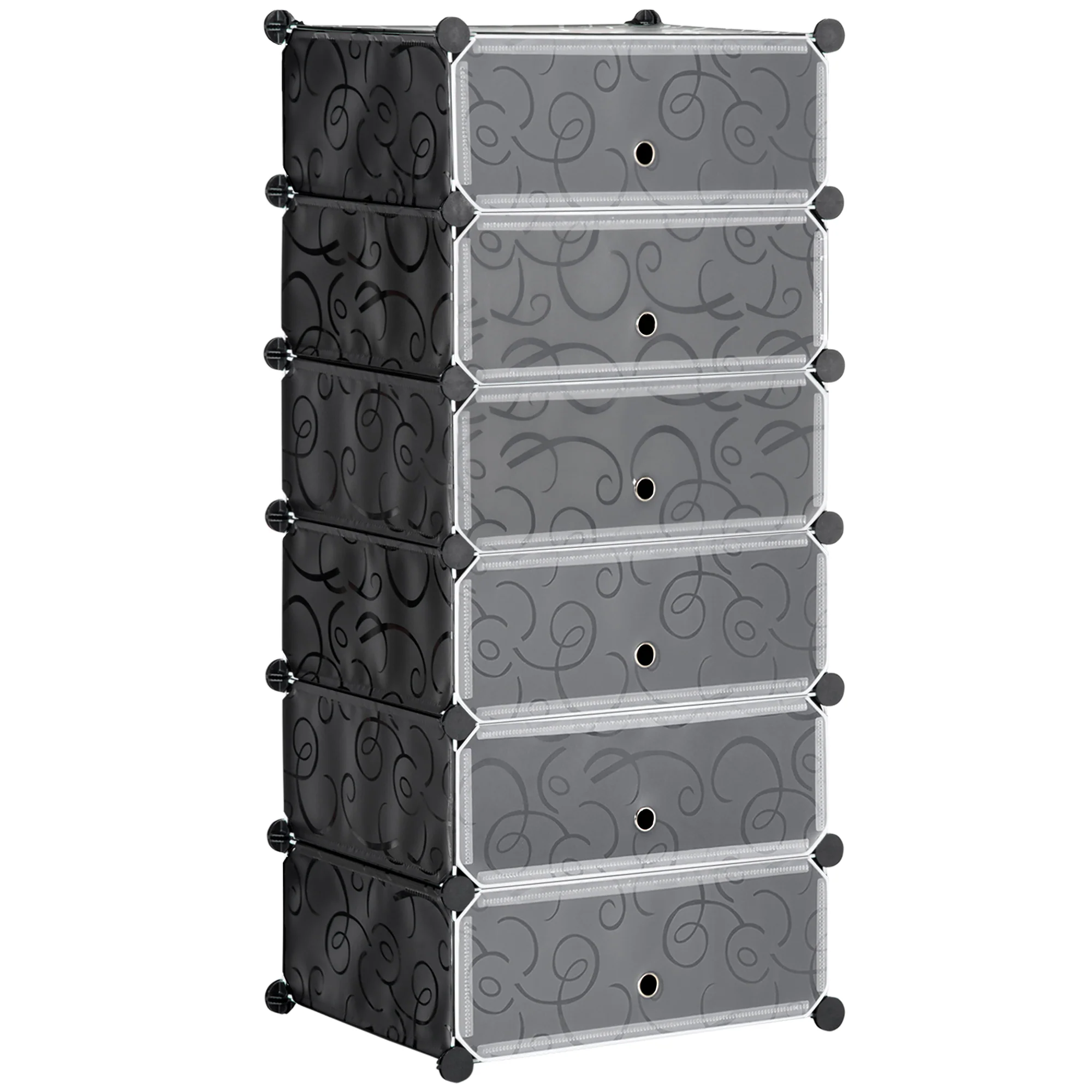 HOMCOM 6 Tier Shoe Rack Plastic Storage Cabinet Modular Shoe Tower Black