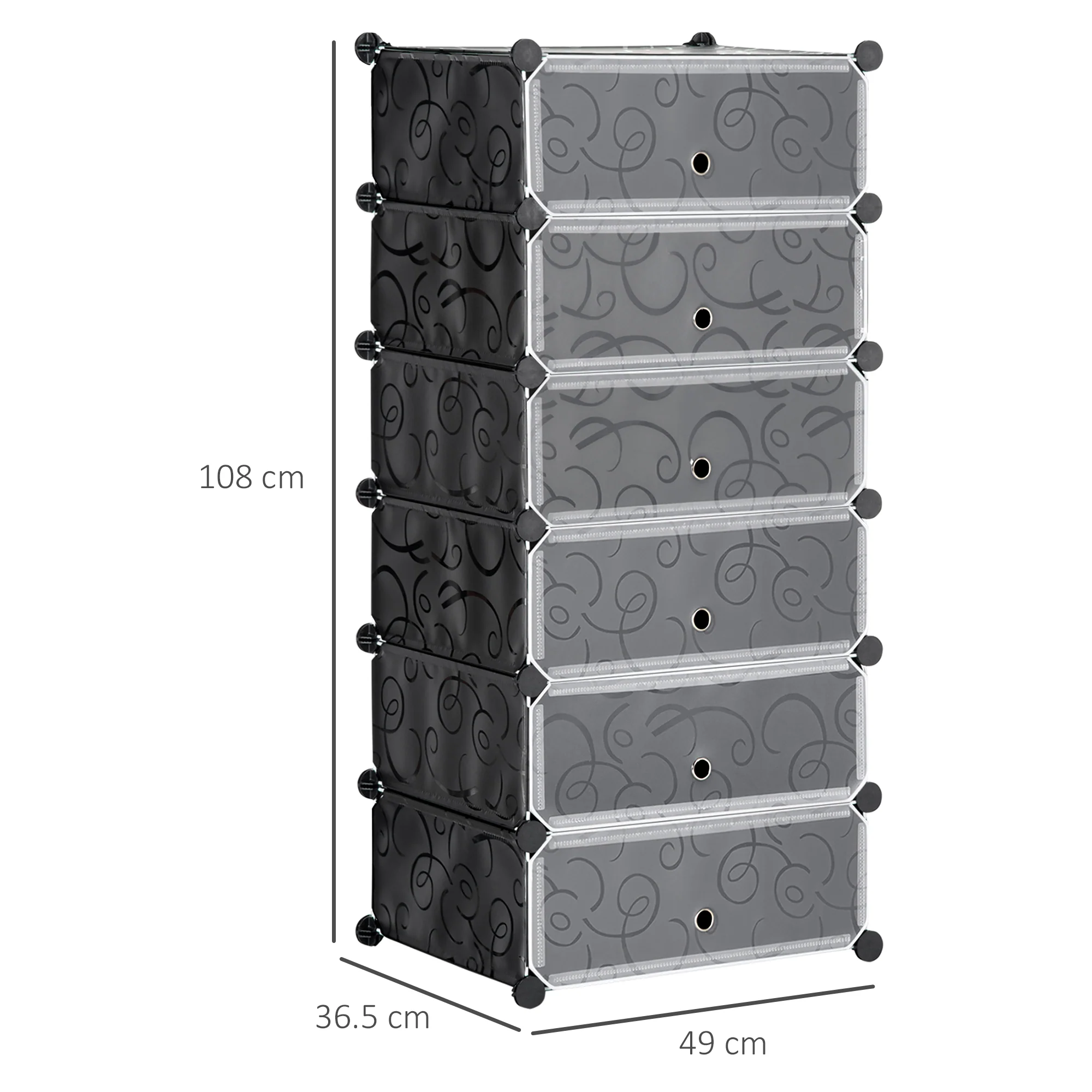 HOMCOM 6 Tier Shoe Rack Plastic Storage Cabinet Modular Shoe Tower Black - Image 5