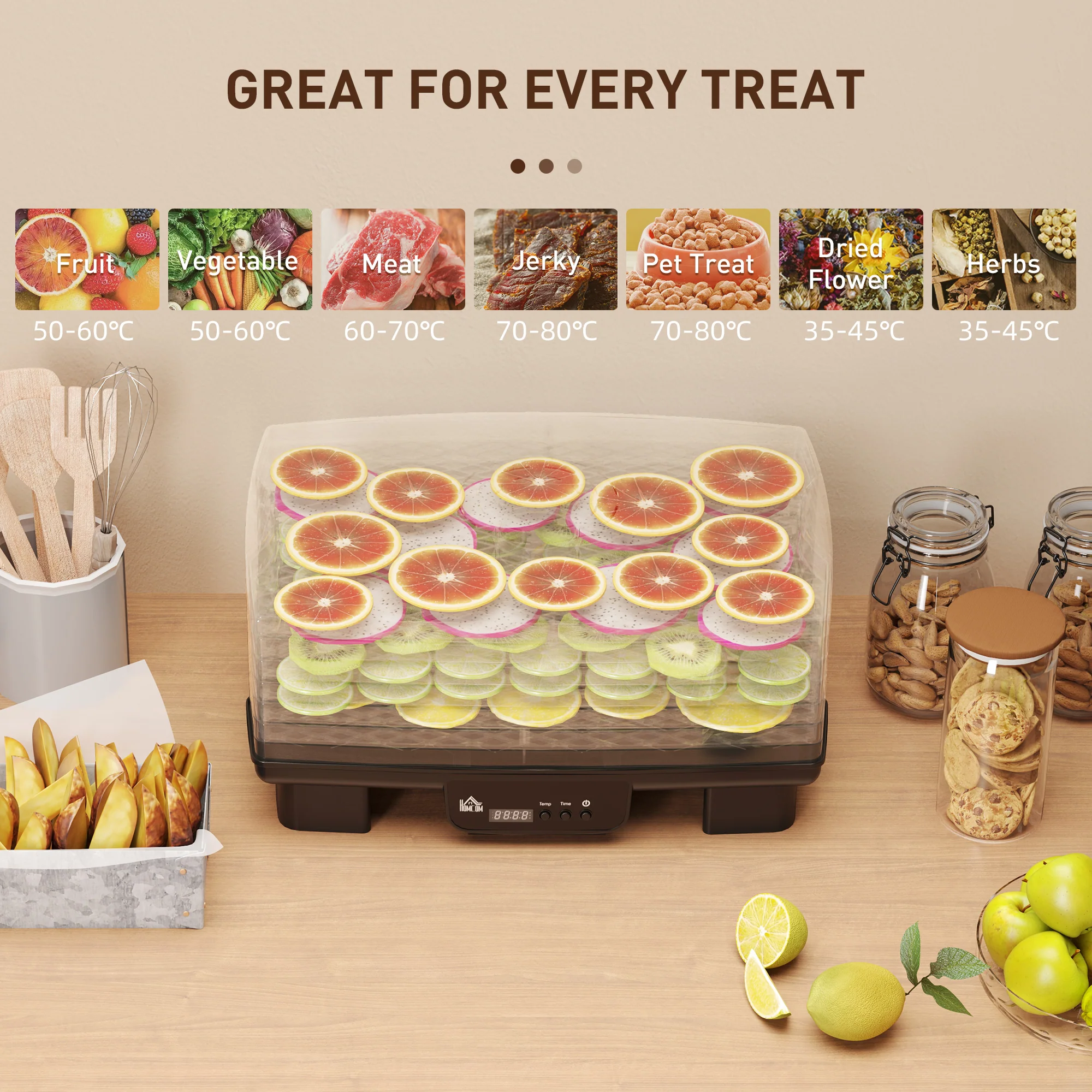 HOMCOM 6 Tray Food Dehydrator, Food Dryer Machine For Fruit Meat Vegetable - Image 6