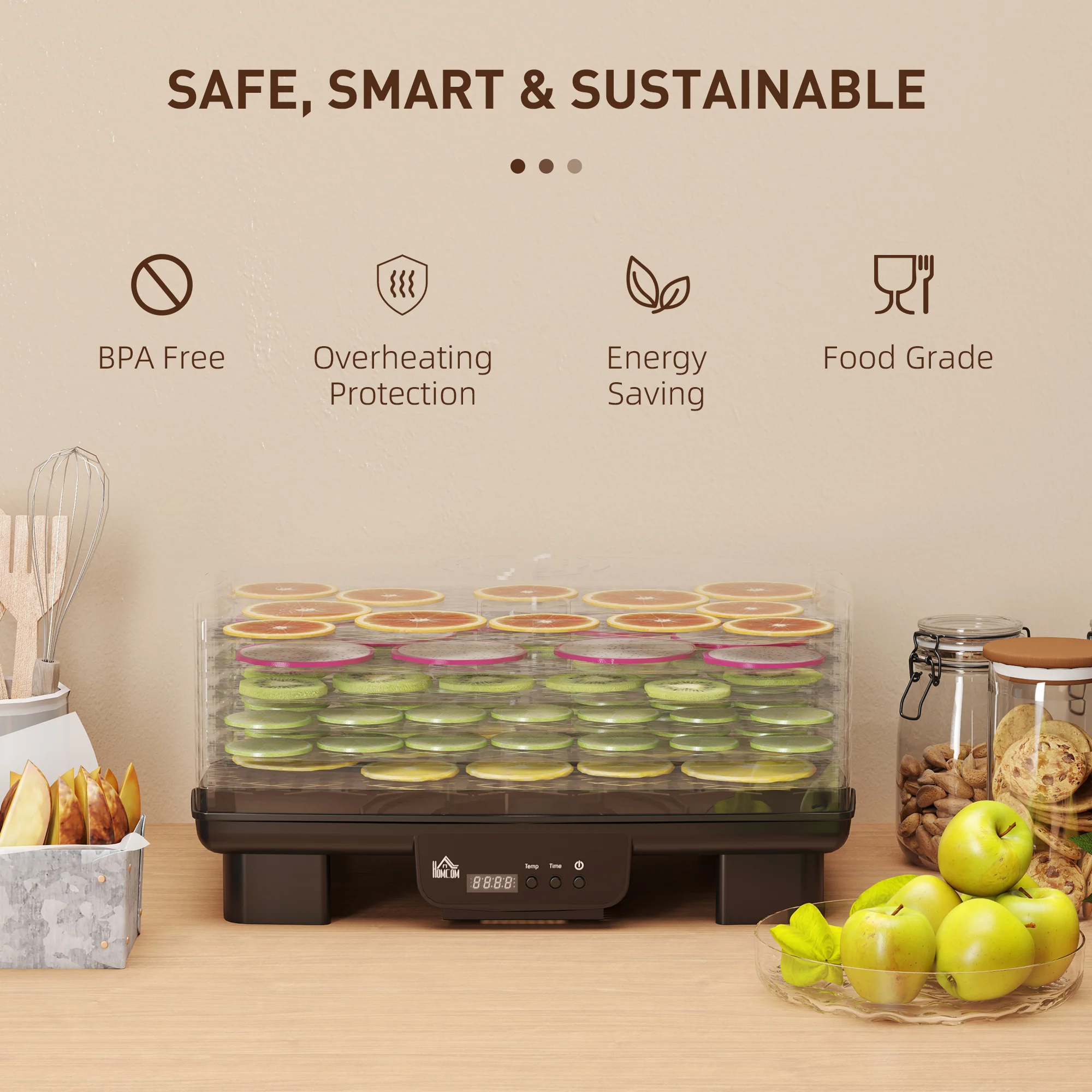 HOMCOM 6 Tray Food Dehydrator, Food Dryer Machine For Fruit Meat Vegetable - Image 9