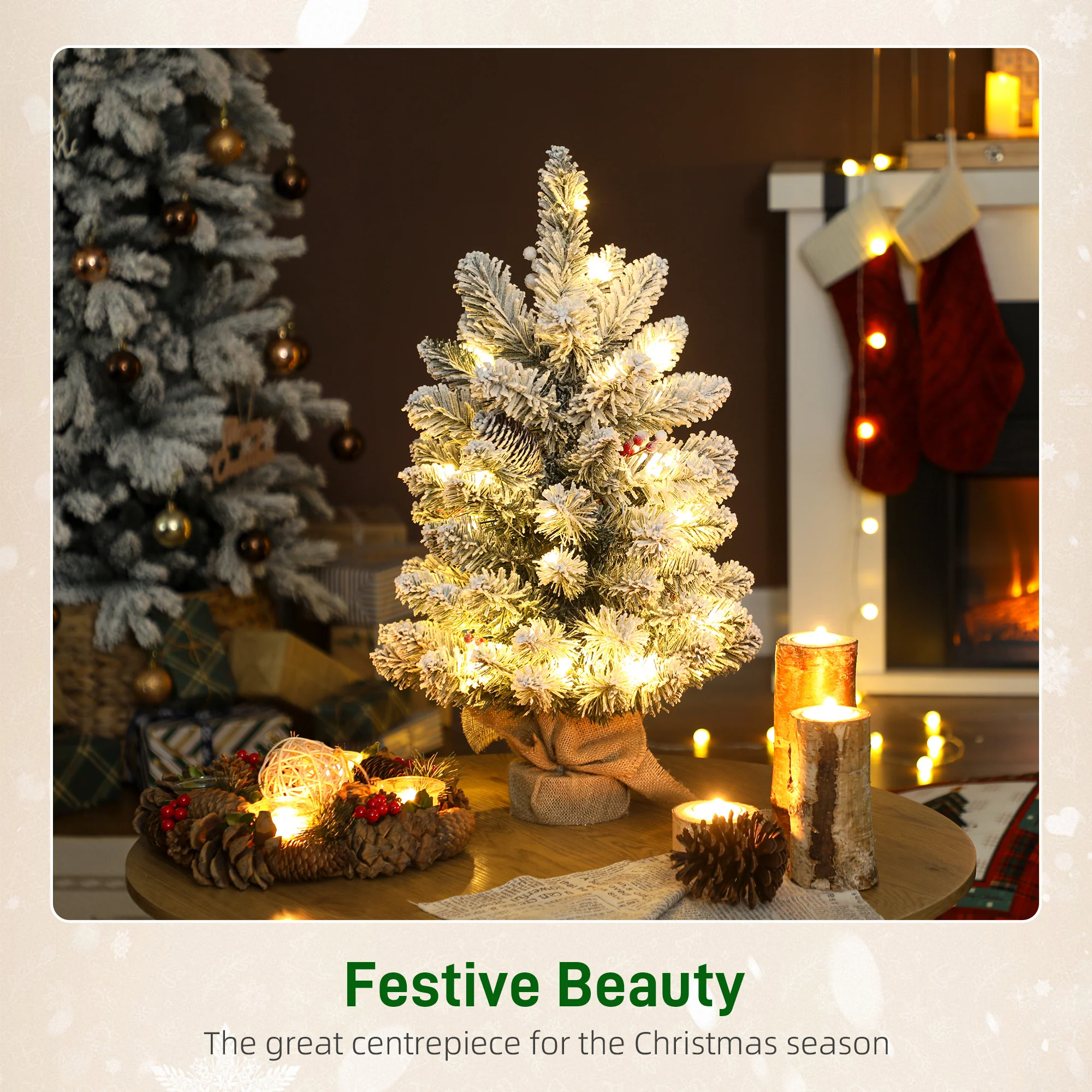 HOMCOM 60 cm Prelit Small Christmas Tree, Snow Flocked Tabletop Xmas Tree - Image 4