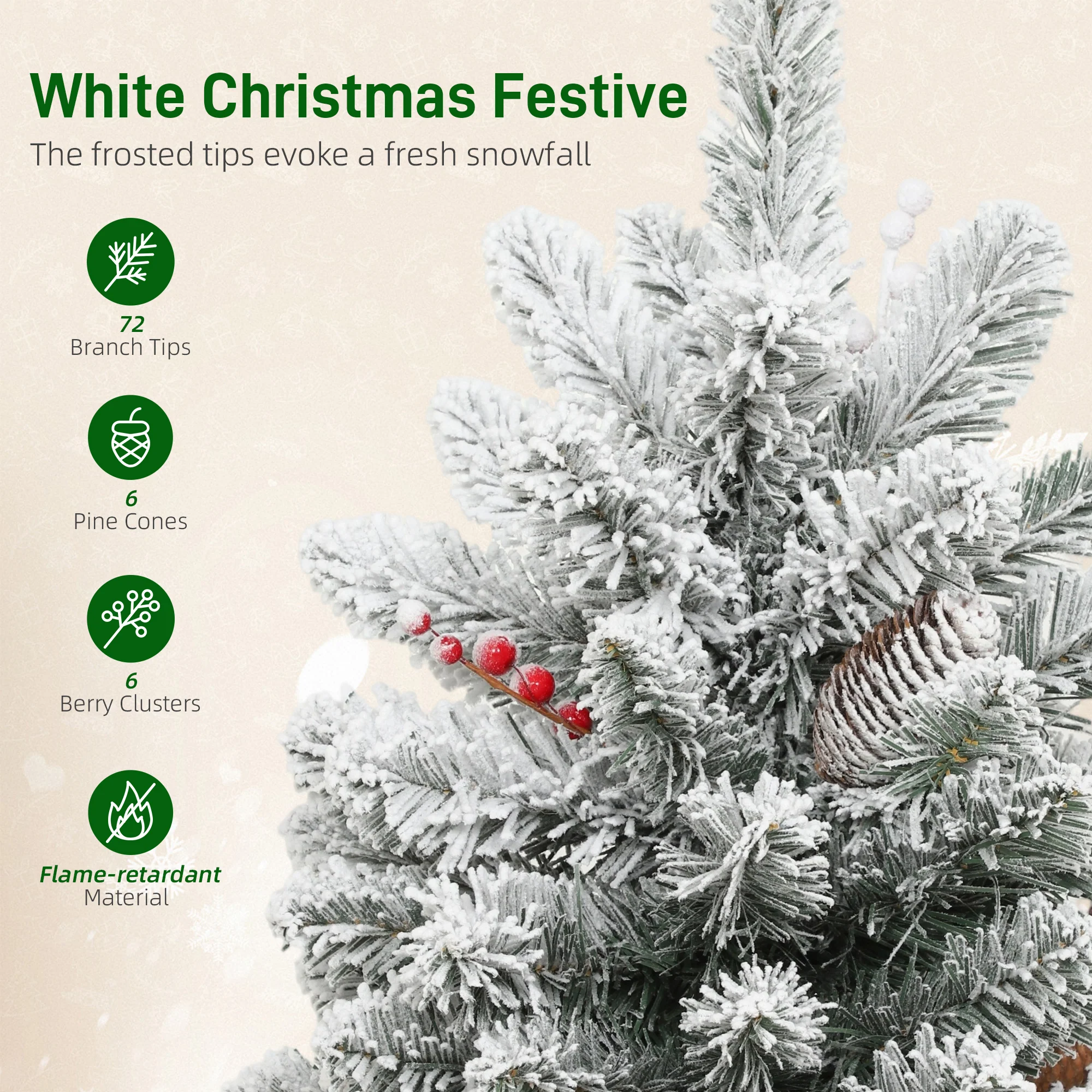 HOMCOM 60 cm Prelit Small Christmas Tree, Snow Flocked Tabletop Xmas Tree - Image 6